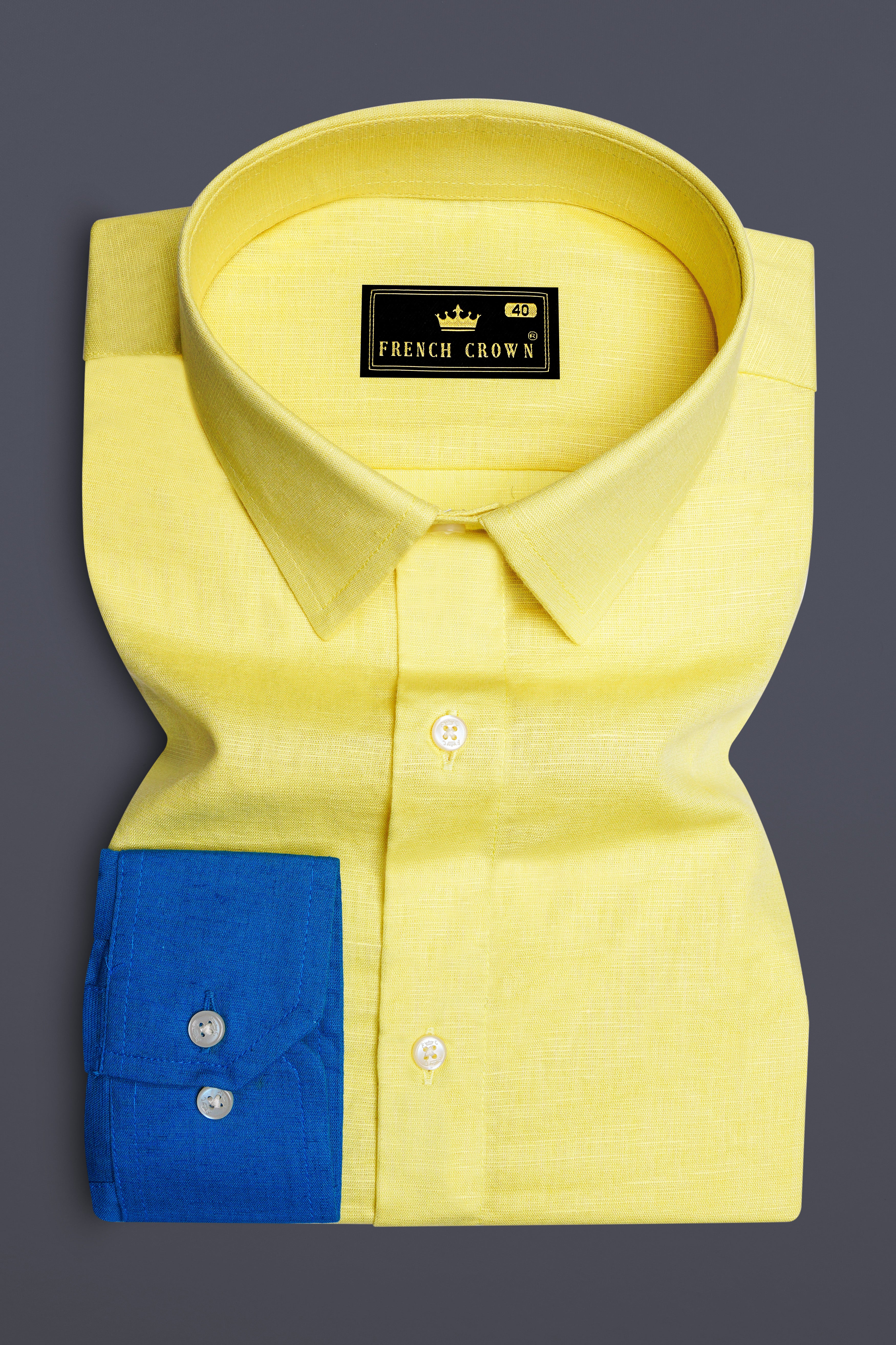 Blond Yellow with Bondi Blue Luxurious Linen Designer Shirt