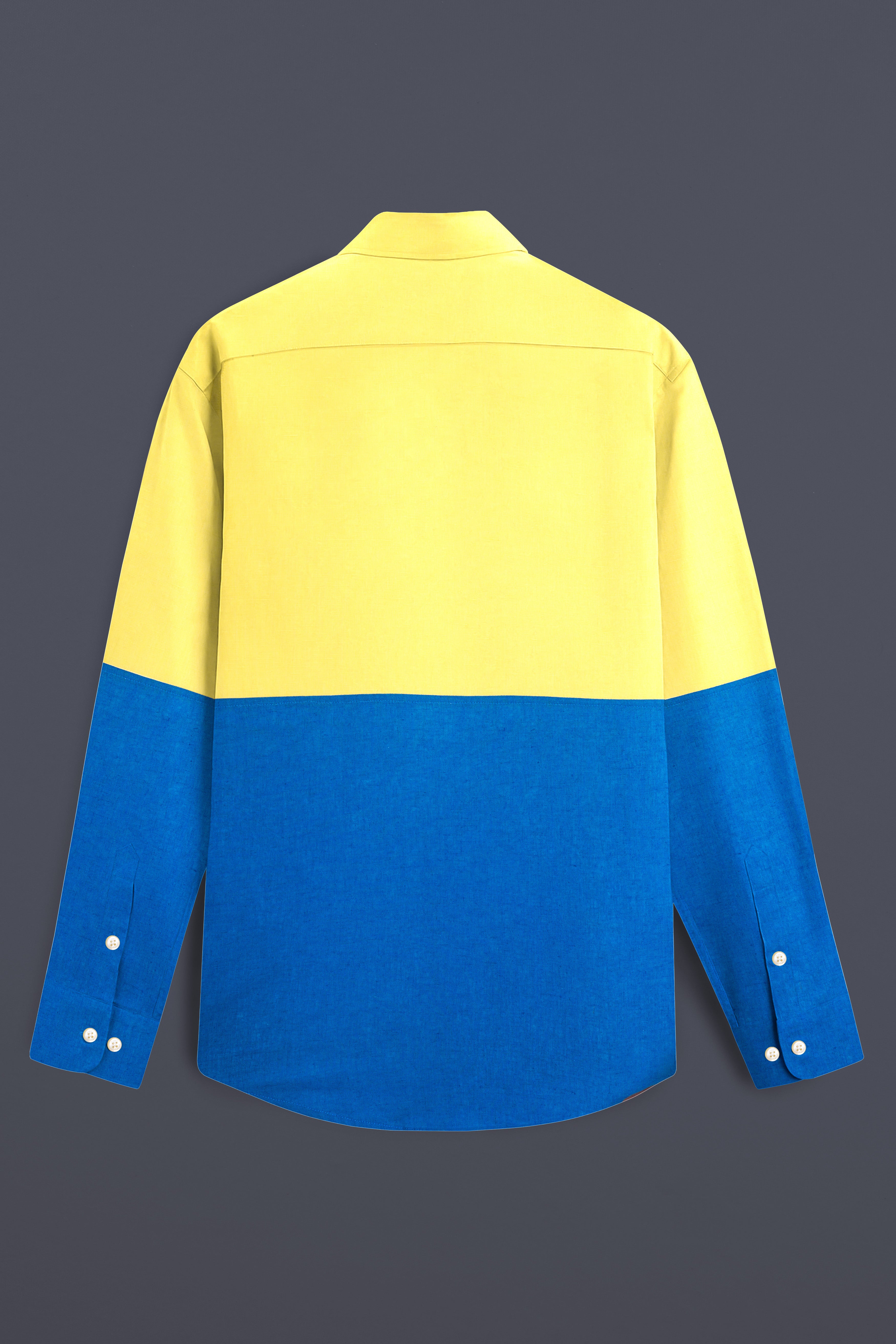 Blond Yellow with Bondi Blue Luxurious Linen Designer Shirt