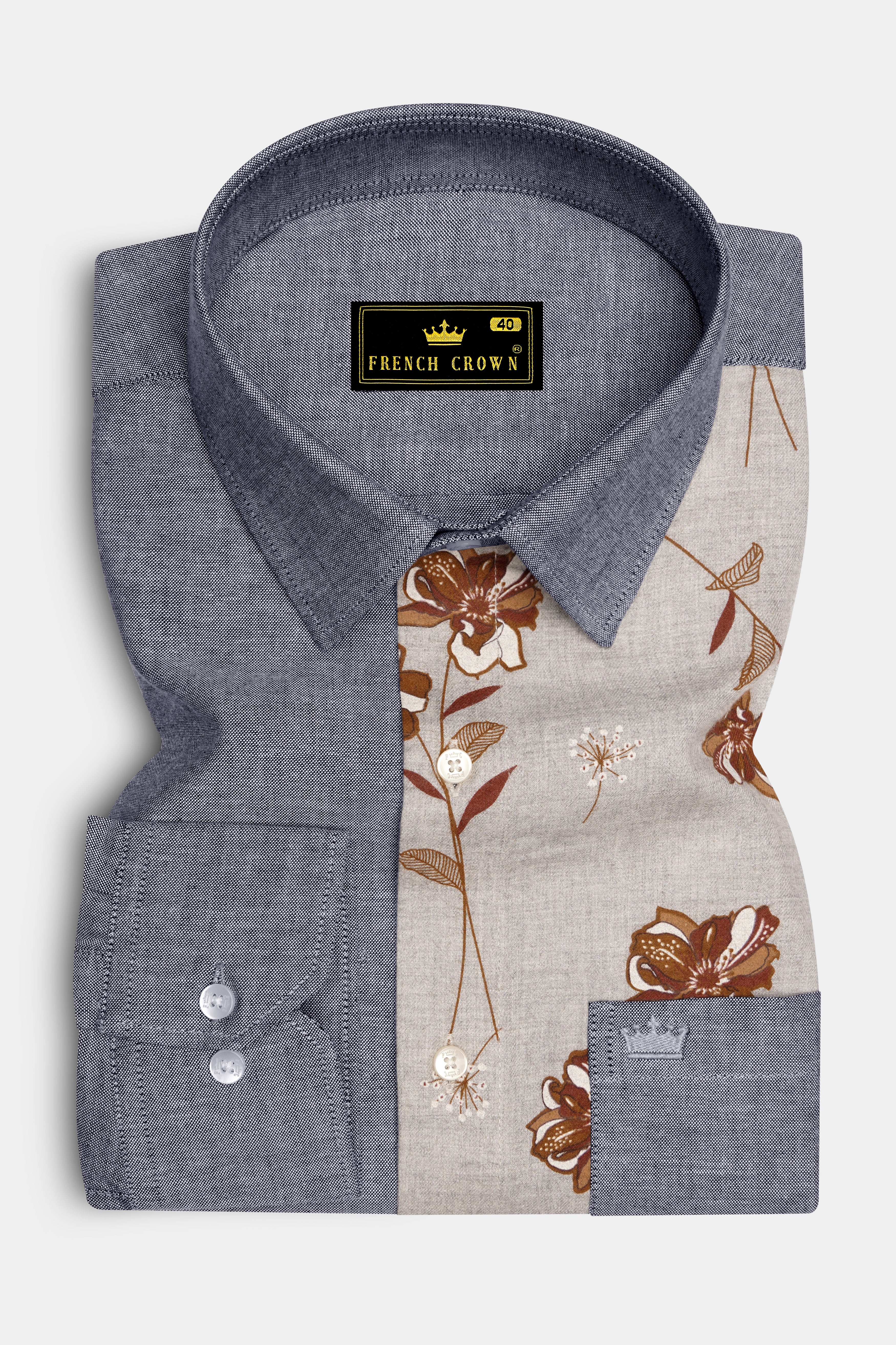 Spun Pearl Gray Floral Royal Oxford Designer Shirt