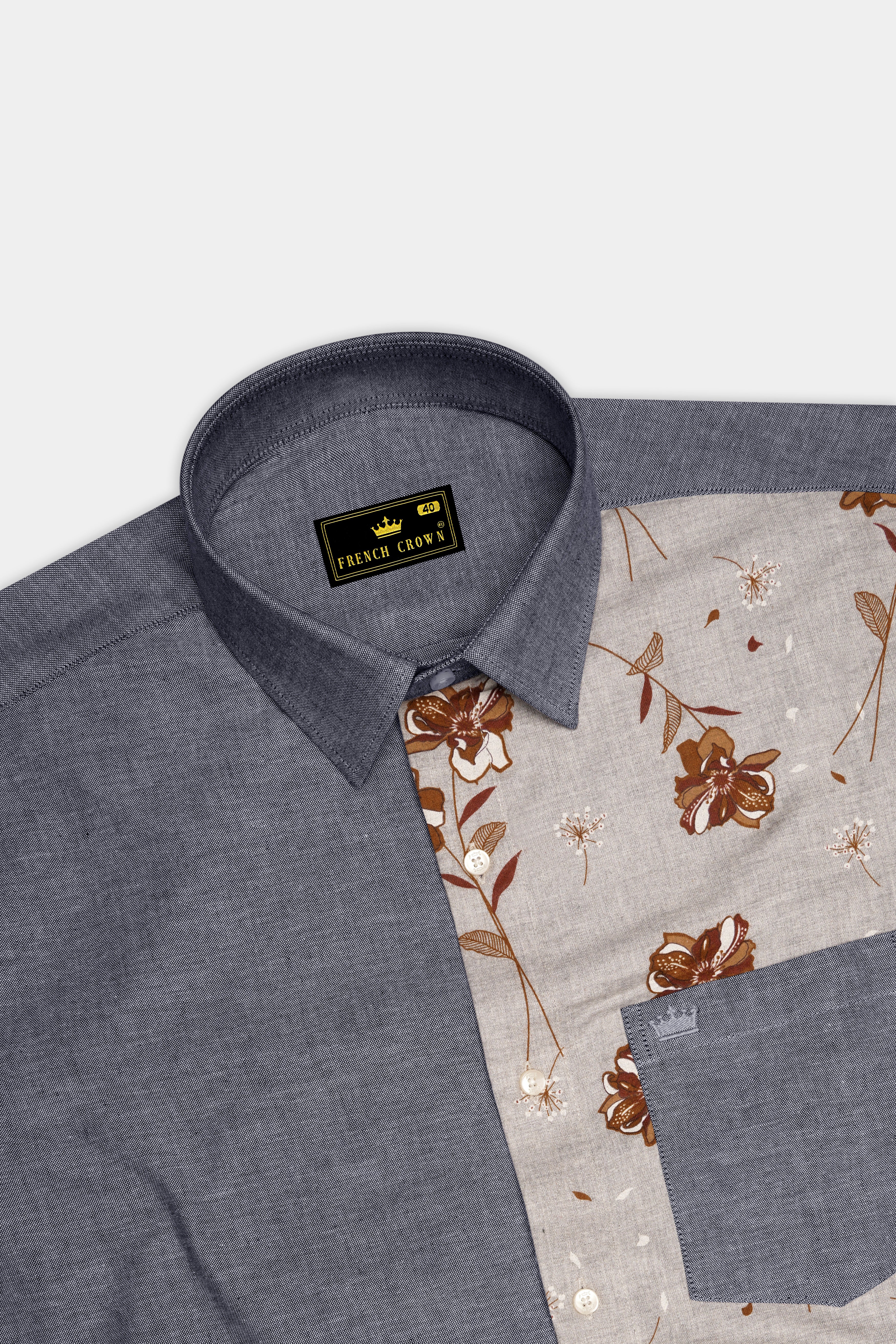 Spun Pearl Gray Floral Royal Oxford Designer Shirt