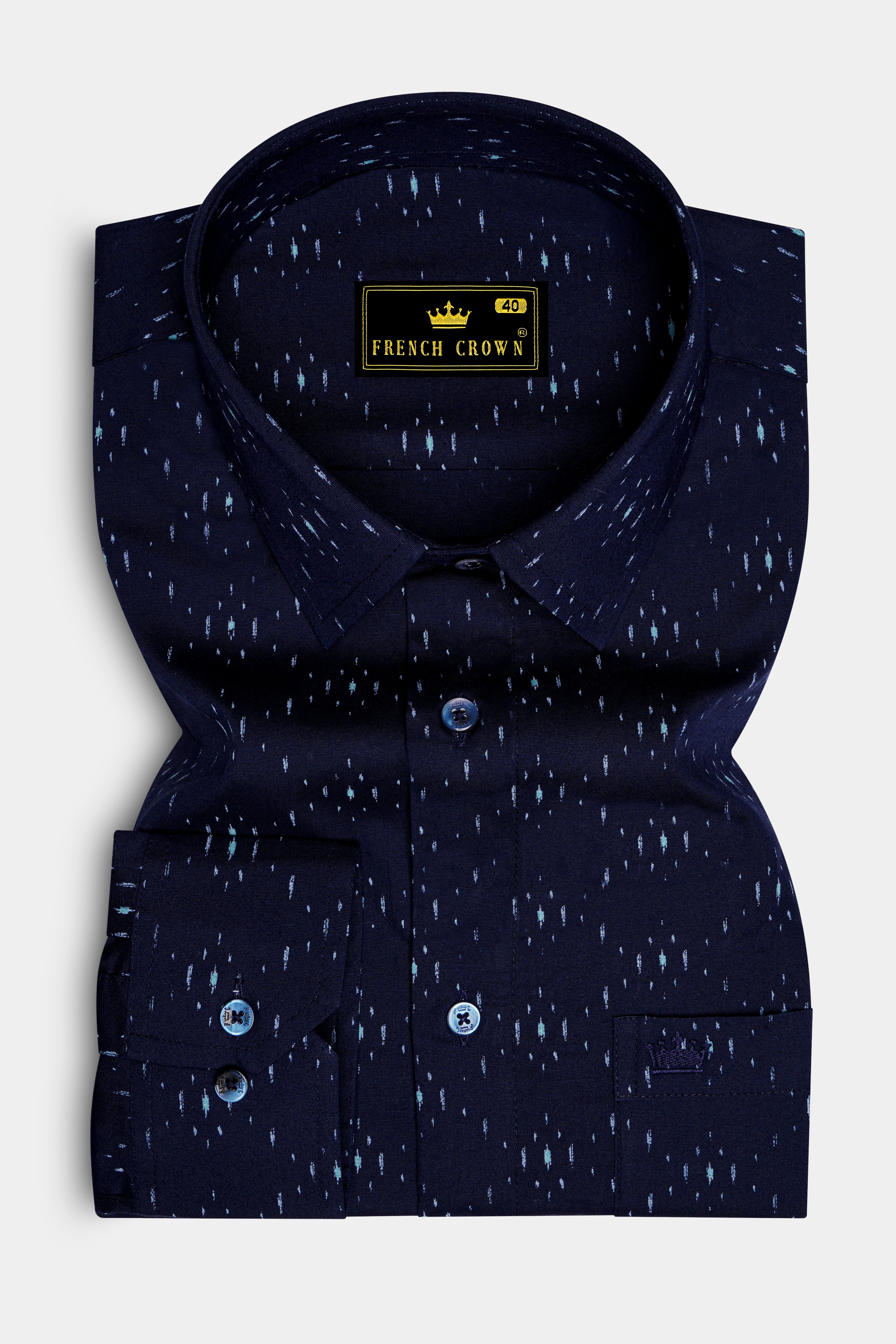 Ebony Blue Printed Premium Cotton Shirt
