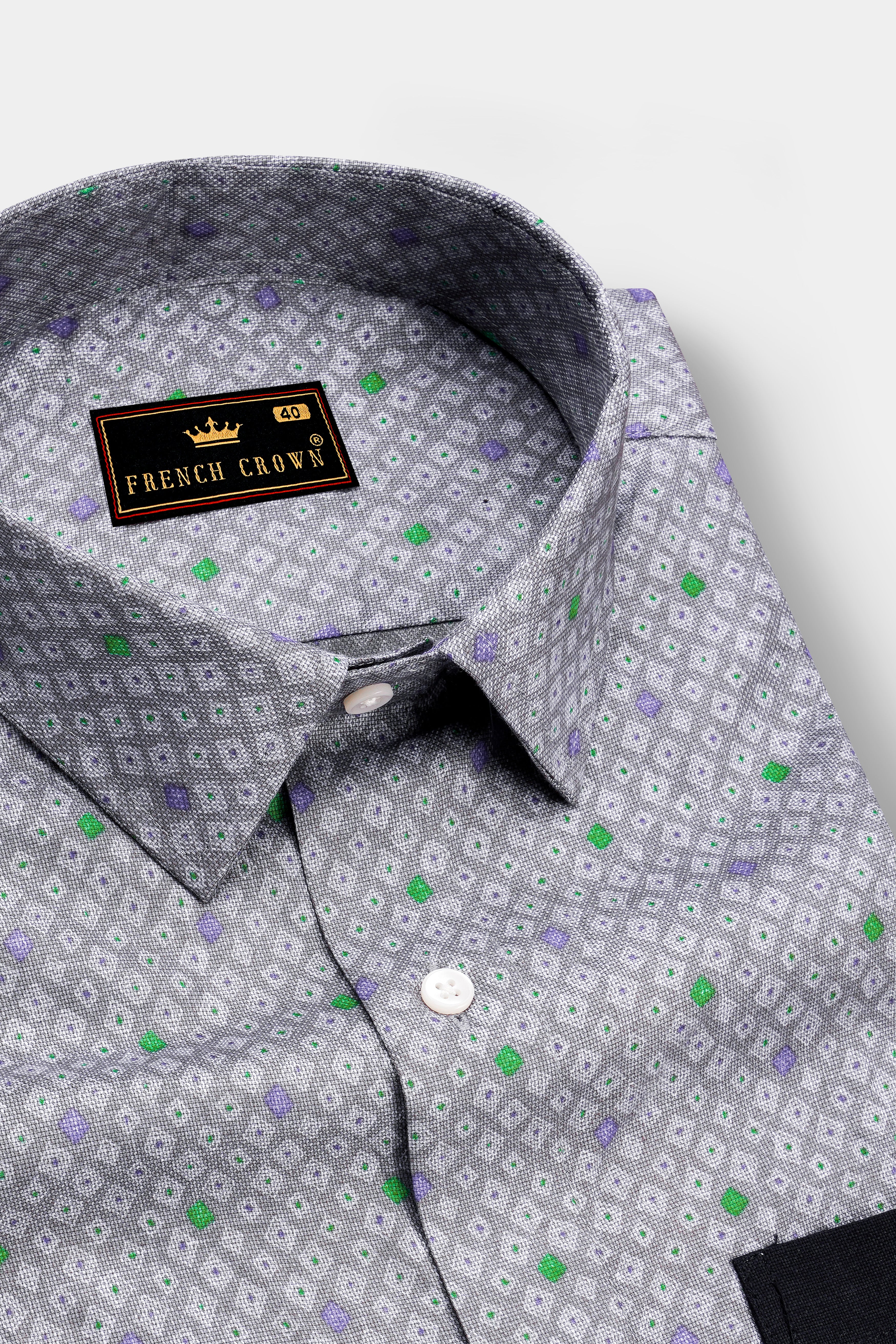 Nobel Gray and Jade Black Dobby Textured Premium Giza Cotton Designer Shirt