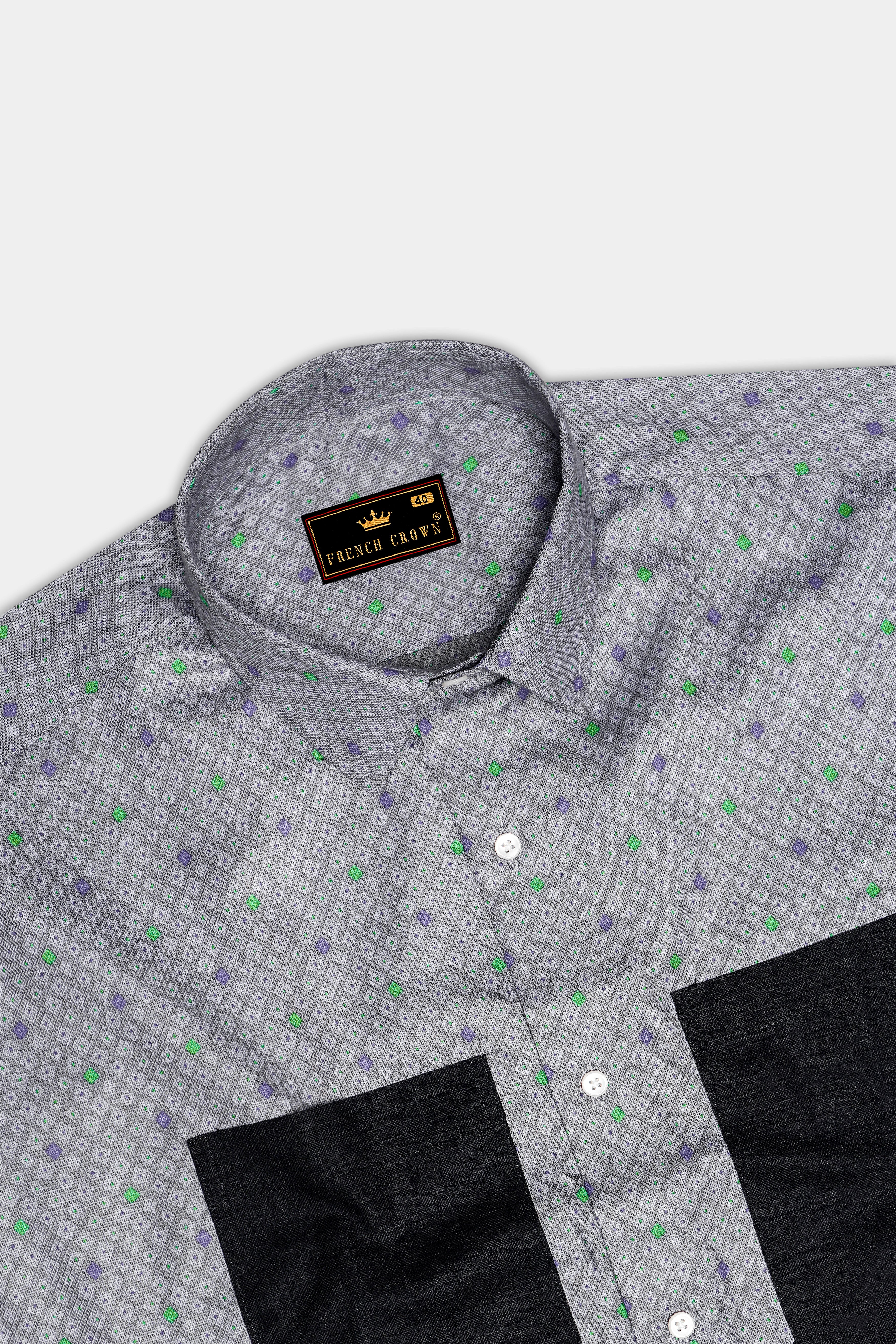 Nobel Gray and Jade Black Dobby Textured Premium Giza Cotton Designer Shirt