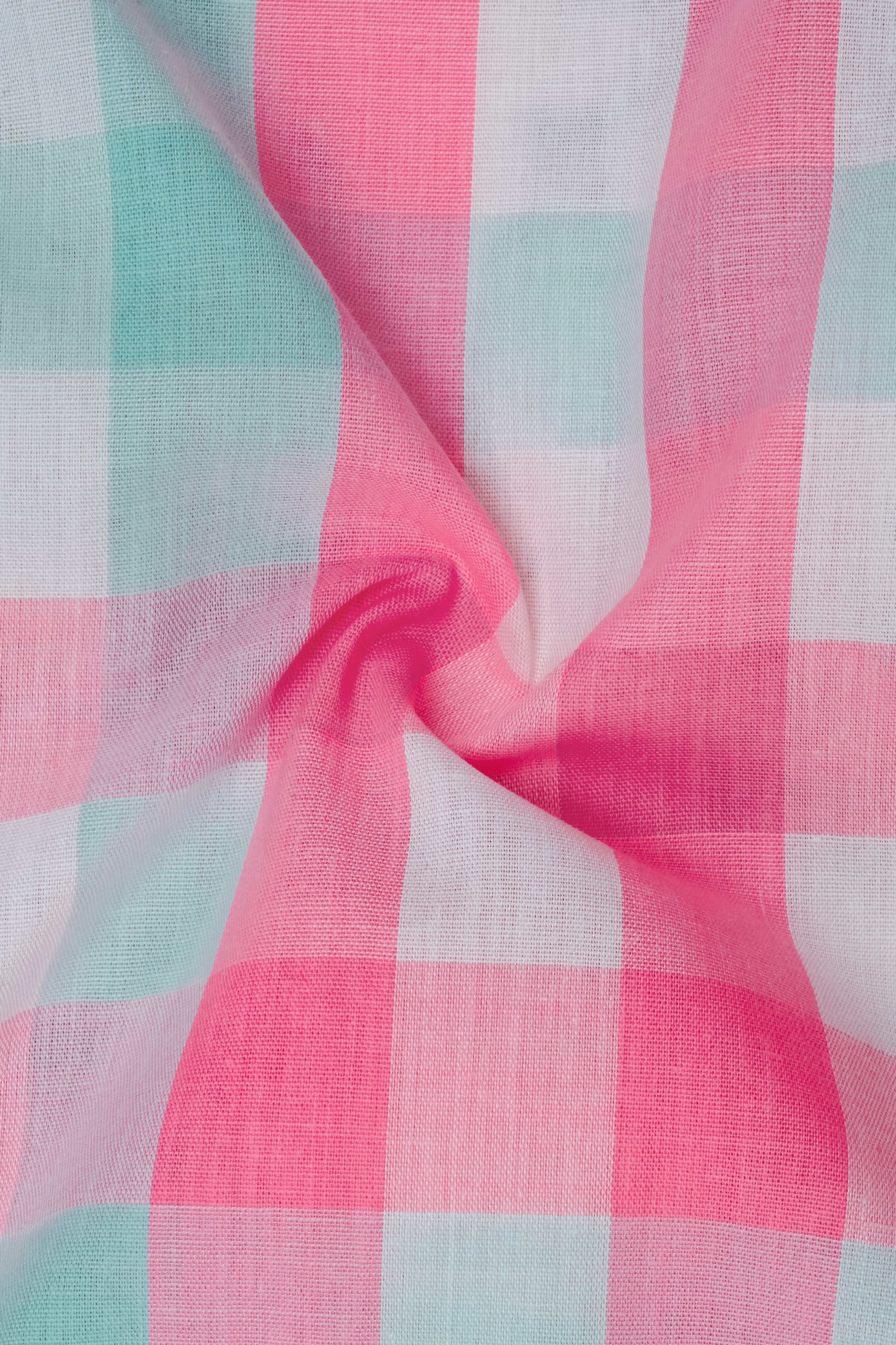 Cherry Blossom Pink and Onahau Sea Blue Plaid Premium Cotton Kurta Shirt