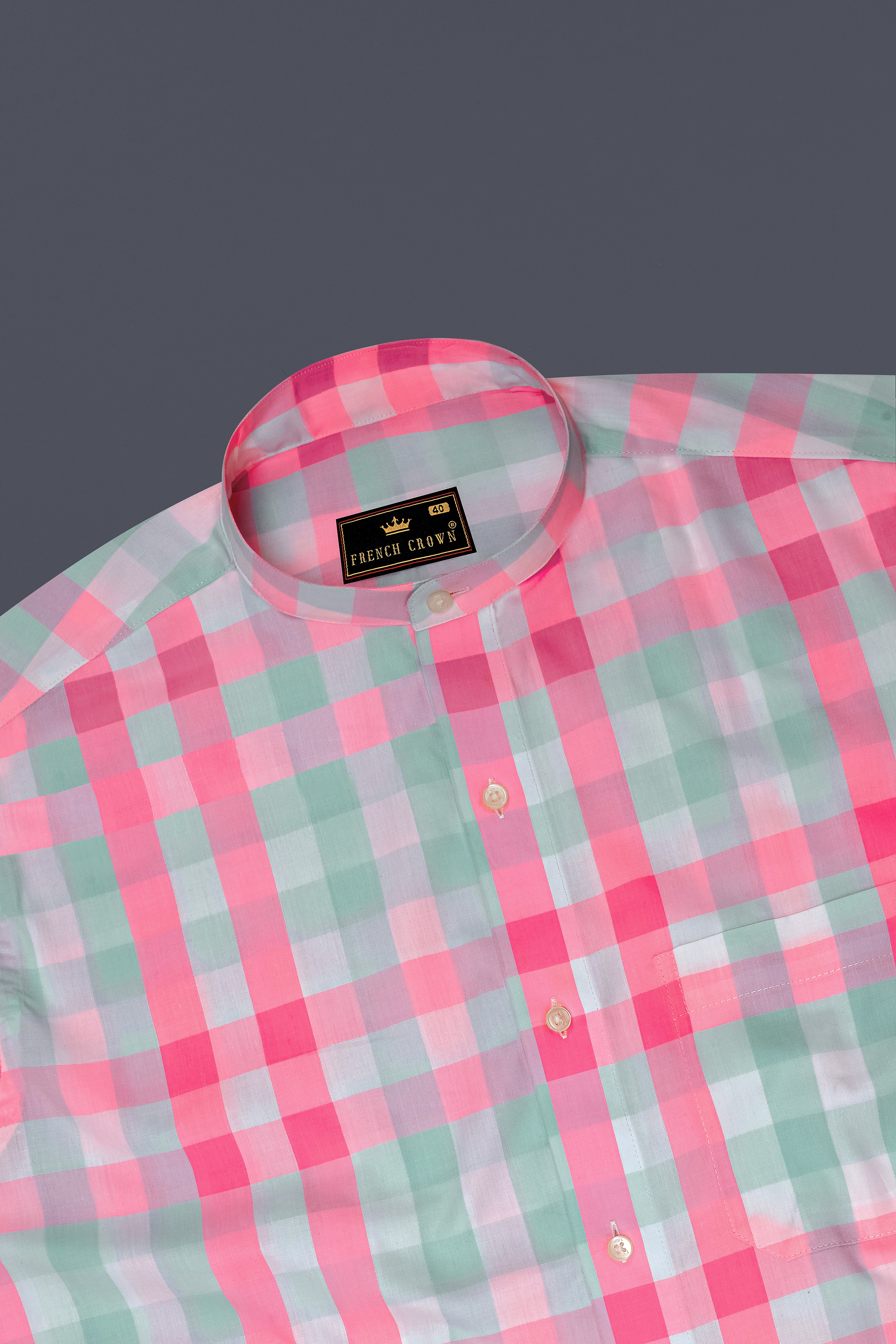 Cherry Blossom Pink and Onahau Sea Blue Plaid Premium Cotton Kurta Shirt