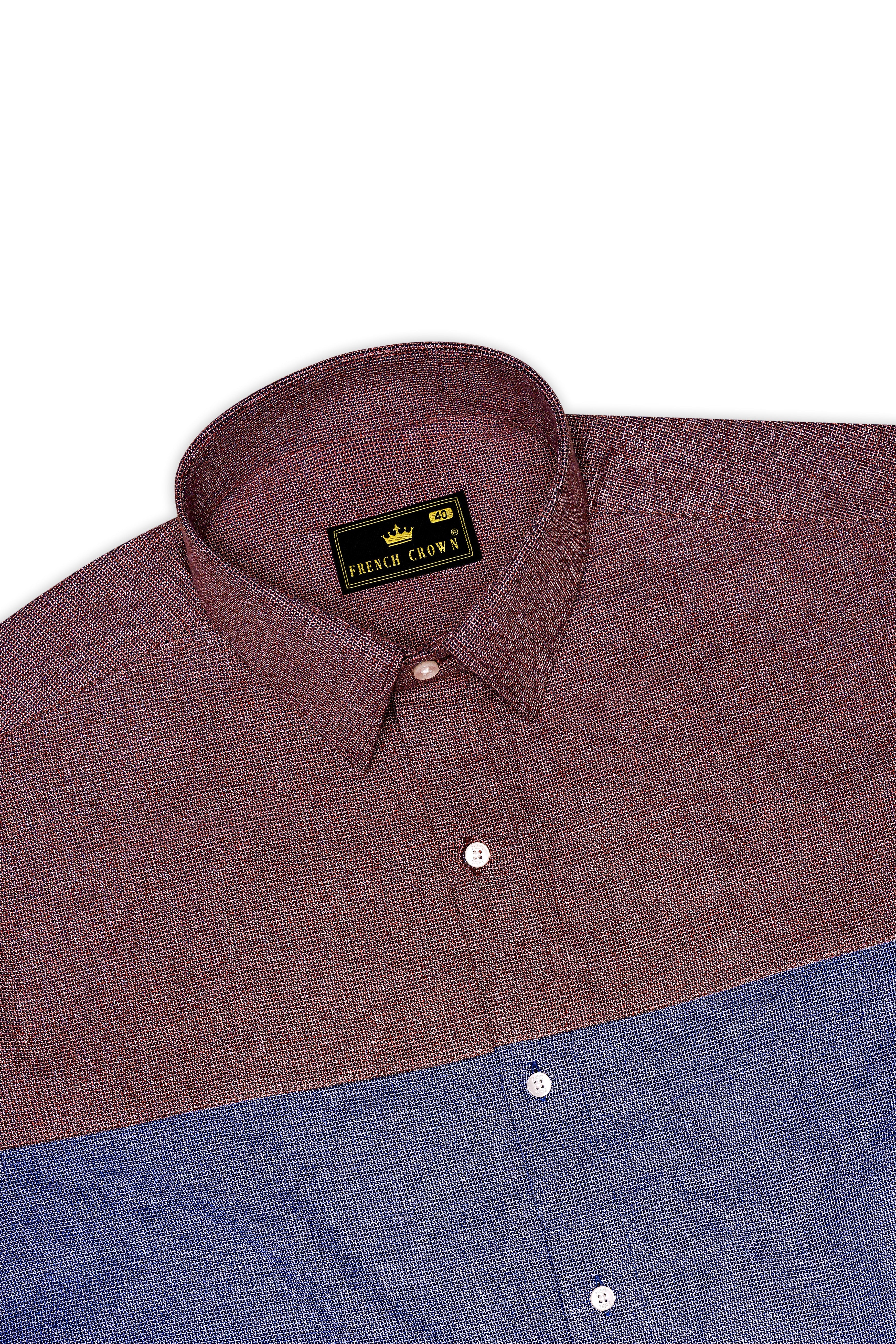 Marguerite Blue and Flamingo Brown Dobby Textured Premium Giza Cotton Designer Shirt