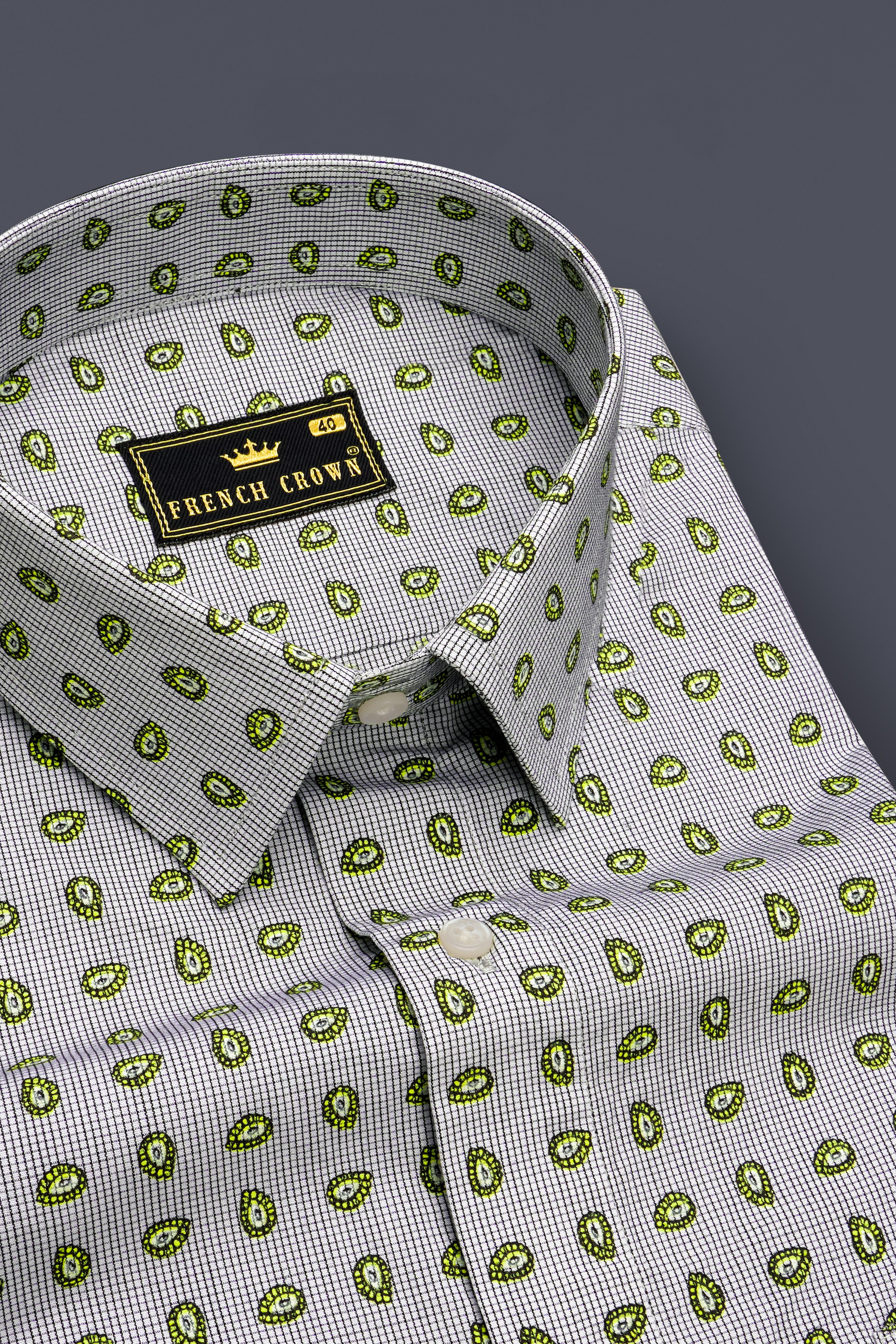 White And Jasmine Green Paisley Printed Premium Cotton Shirt