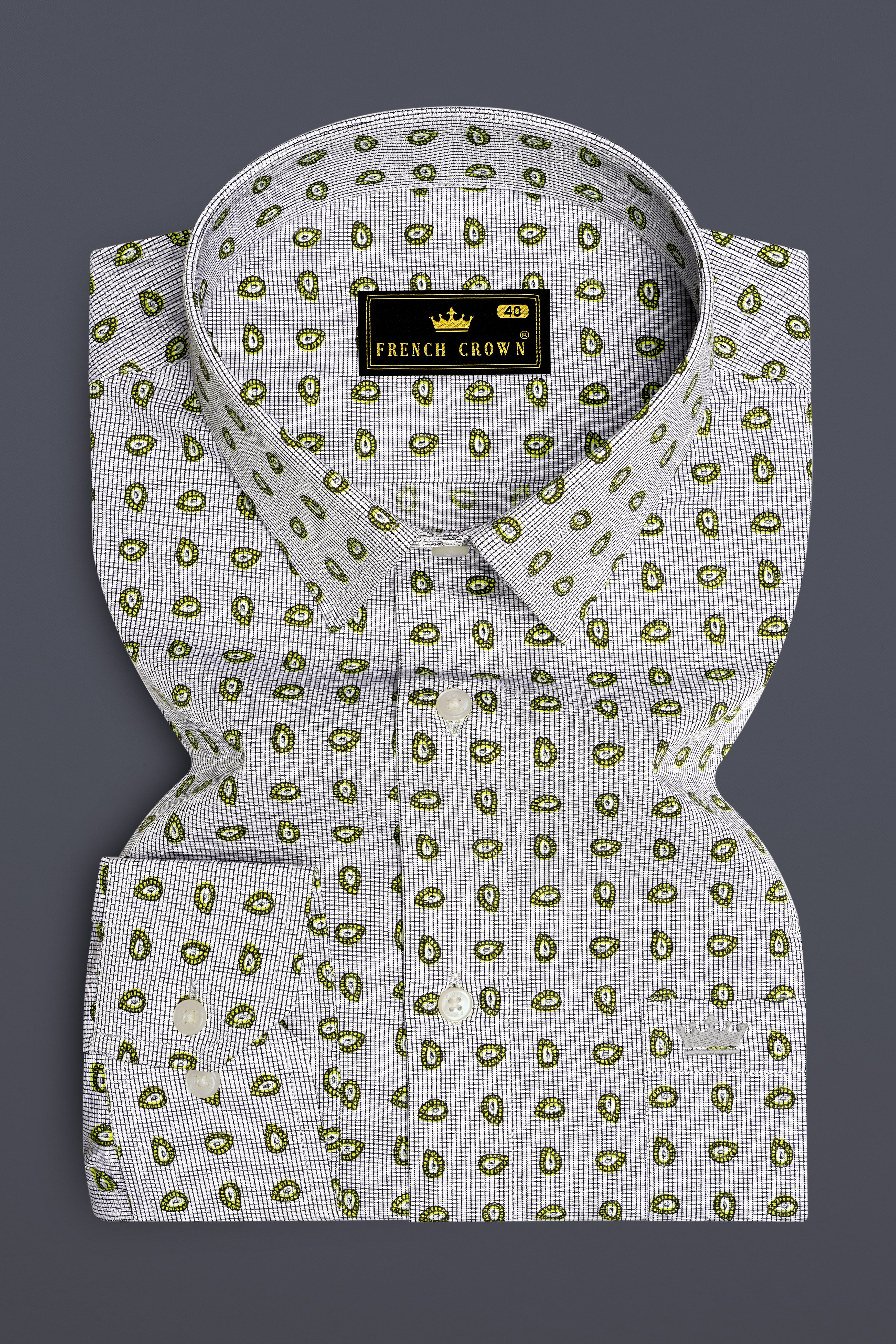 White And Jasmine Green Paisley Printed Premium Cotton Shirt