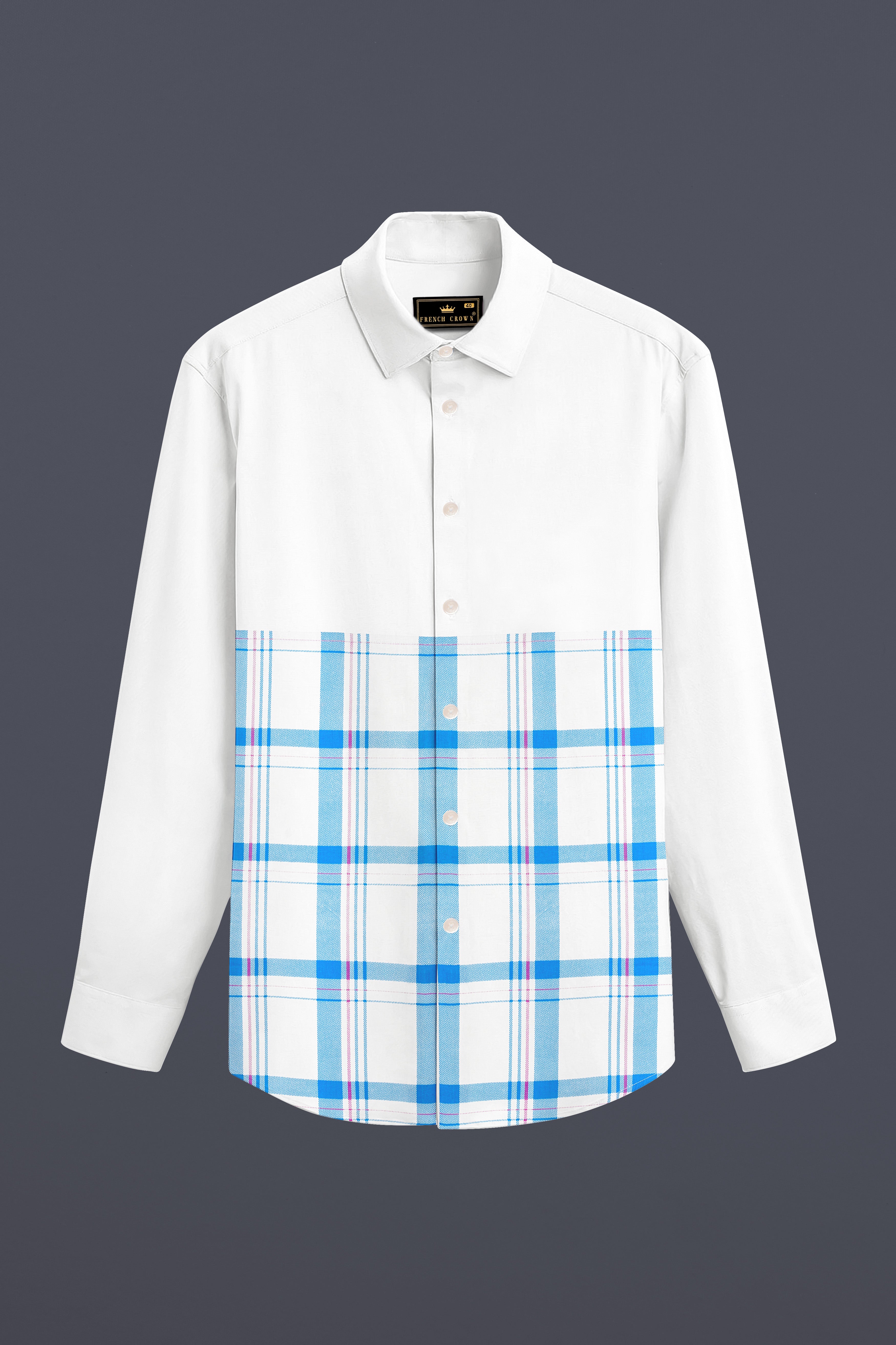 Bright White With Multi Coloured Plaid Super Soft Premium Cotton Half and Half Designer Shirt