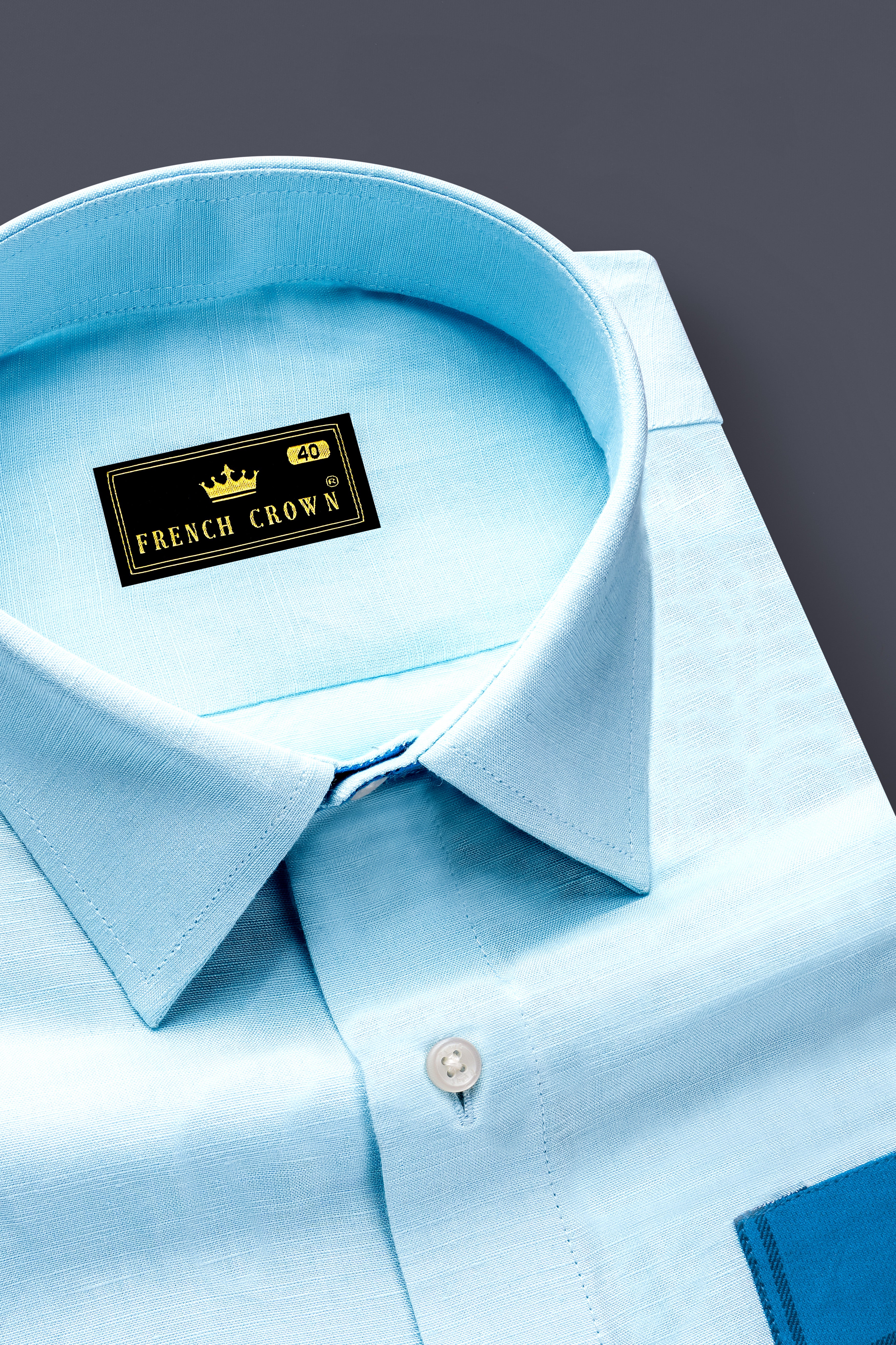 Botticelli Blue With Multi Colored Plaid Luxurious Linen Half and Half Designer Shirt