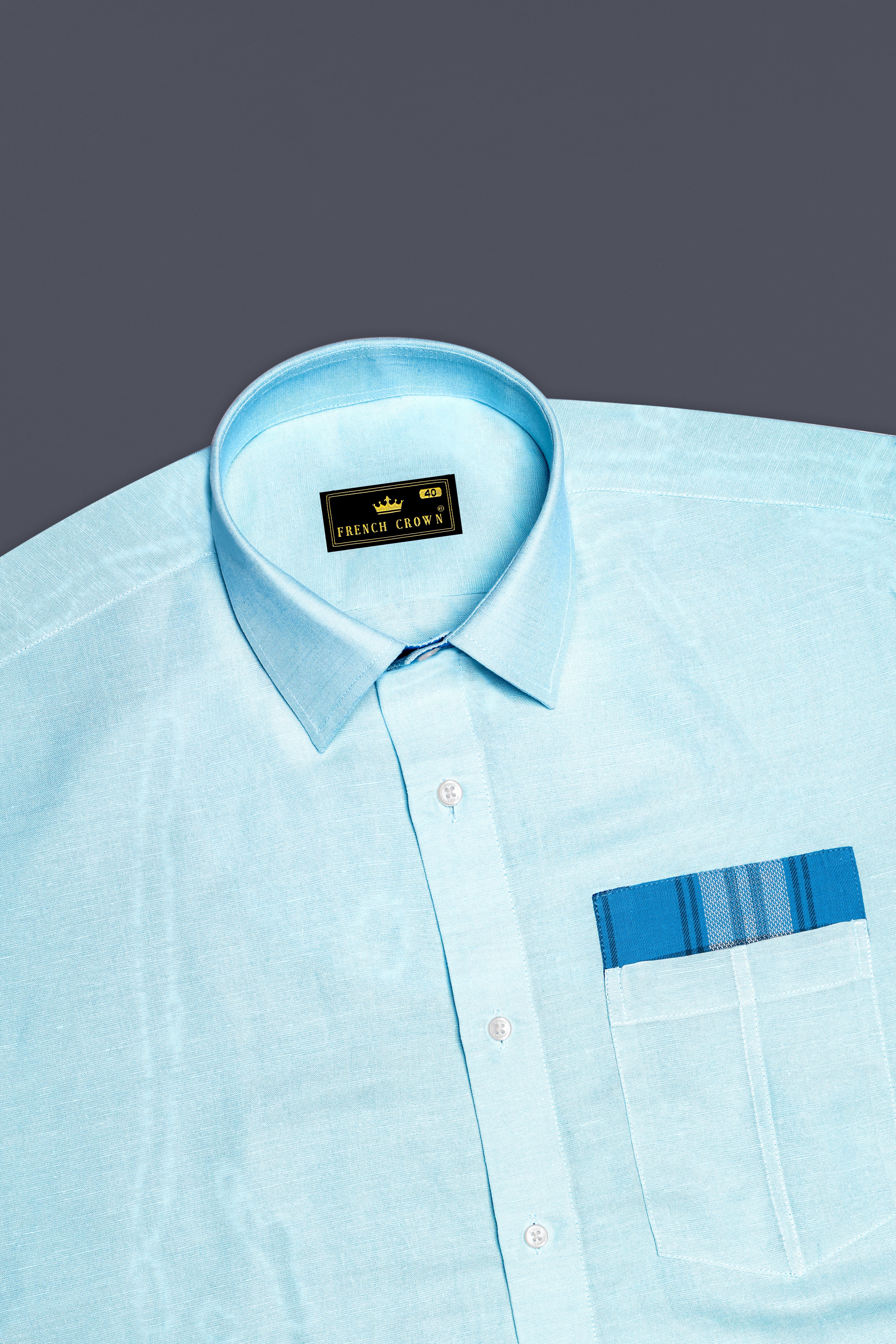 Botticelli Blue With Multi Colored Plaid Luxurious Linen Half and Half Designer Shirt