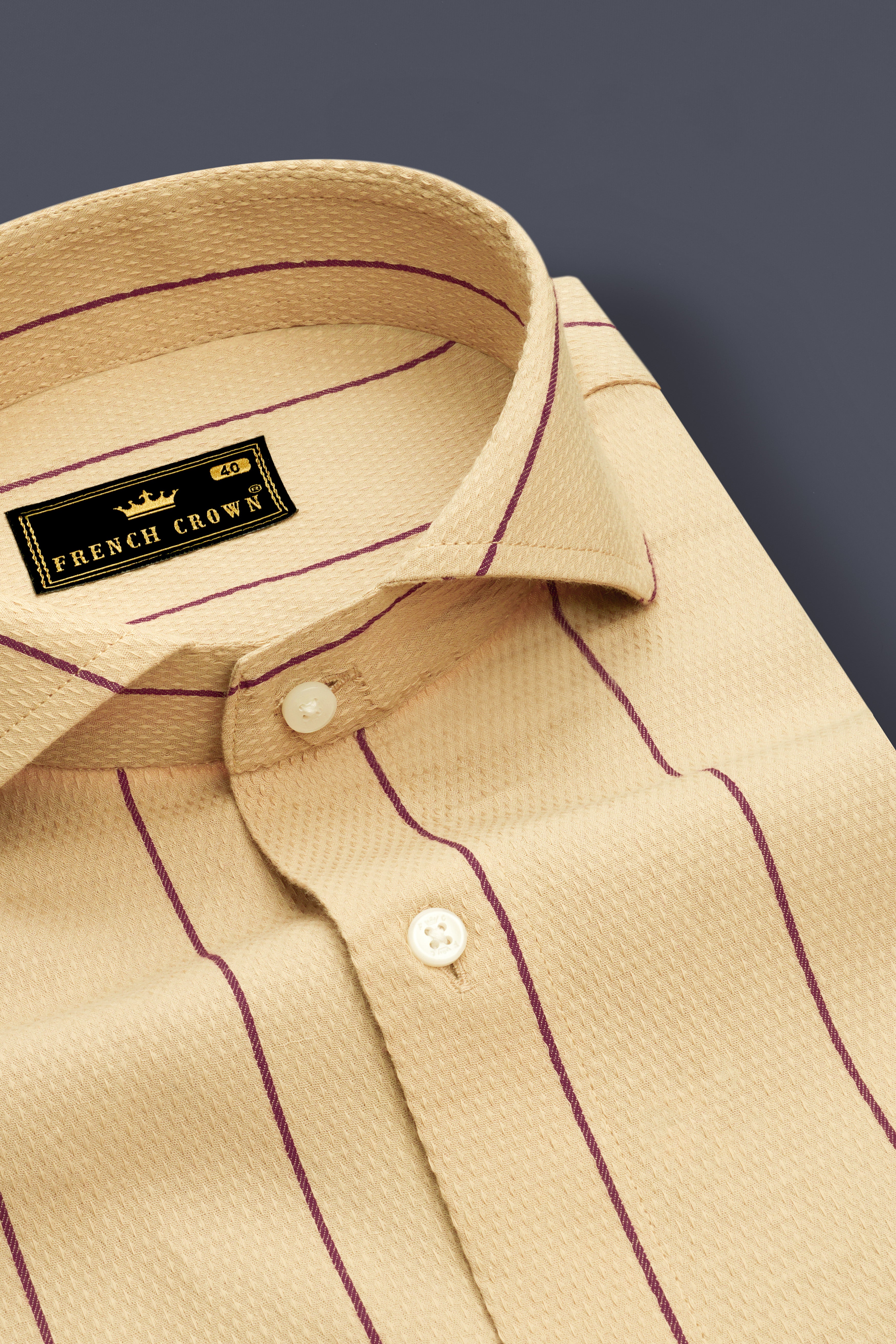 Mongoose Brown And Wine Striped Dobby Textured Premium Giza Cotton Shirt