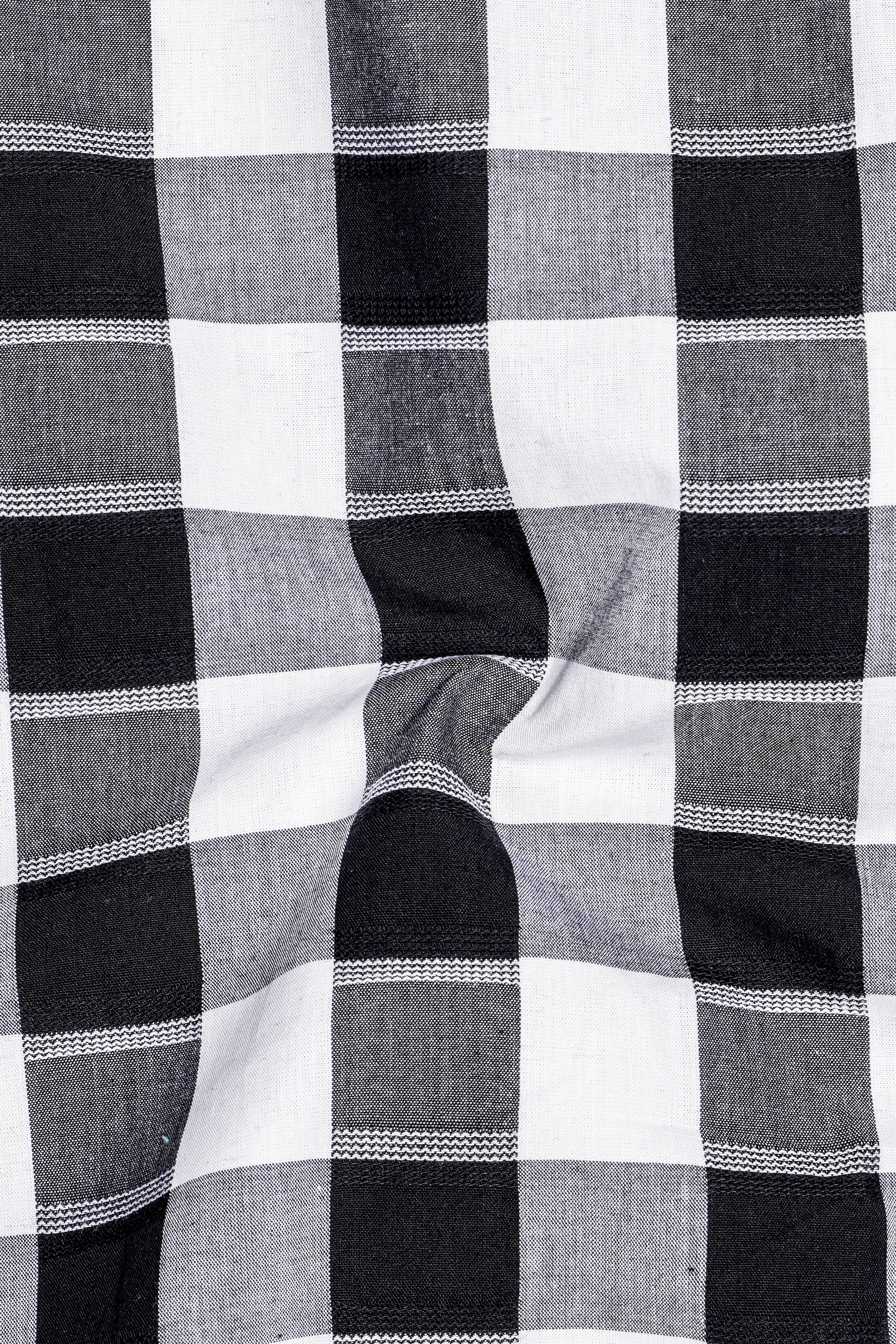 Bright White and Blue Checked Dobby Premium Giza Cotton Shirt