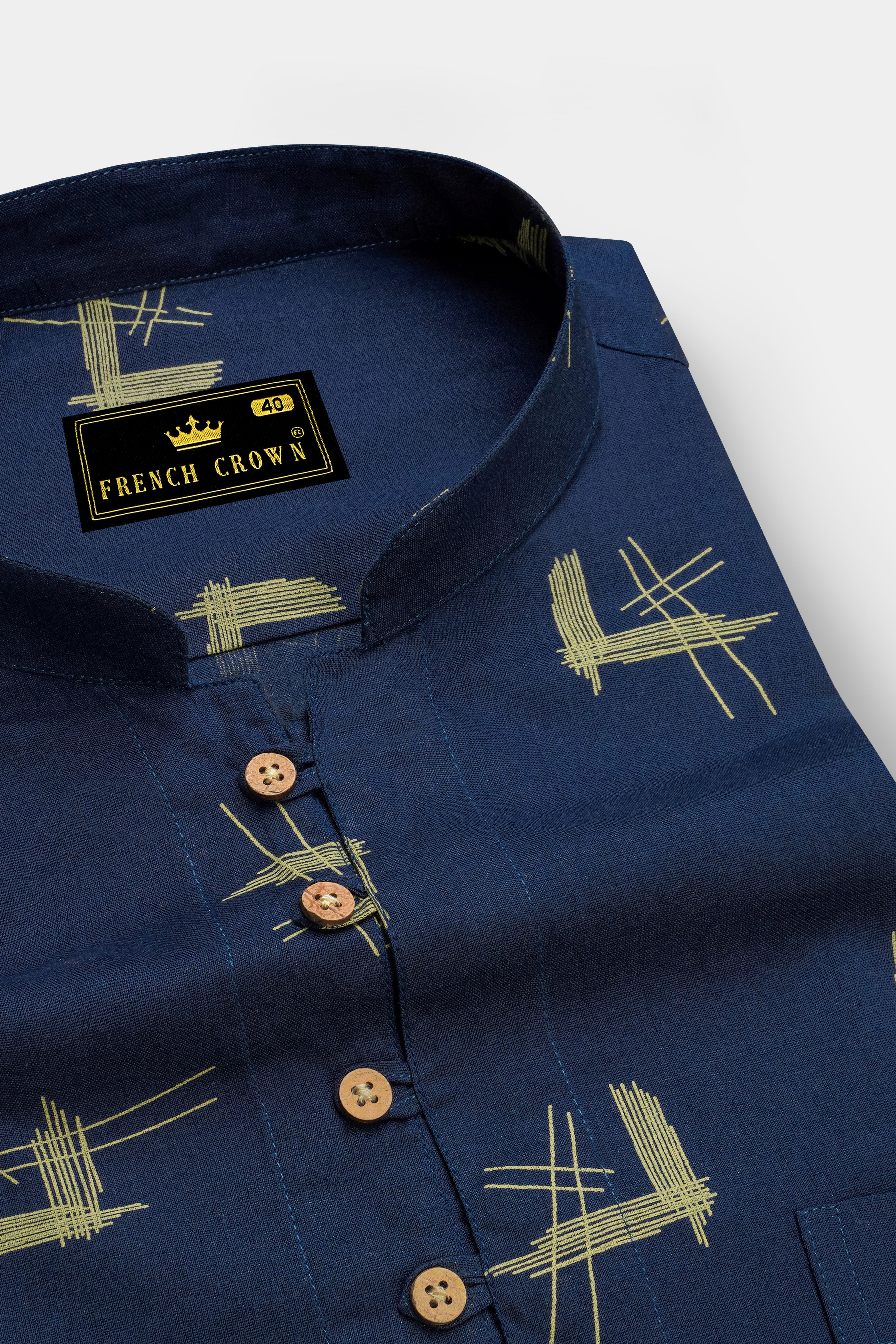 Cloud Burst Blue Printed Luxurious Linen Kurta Shirt