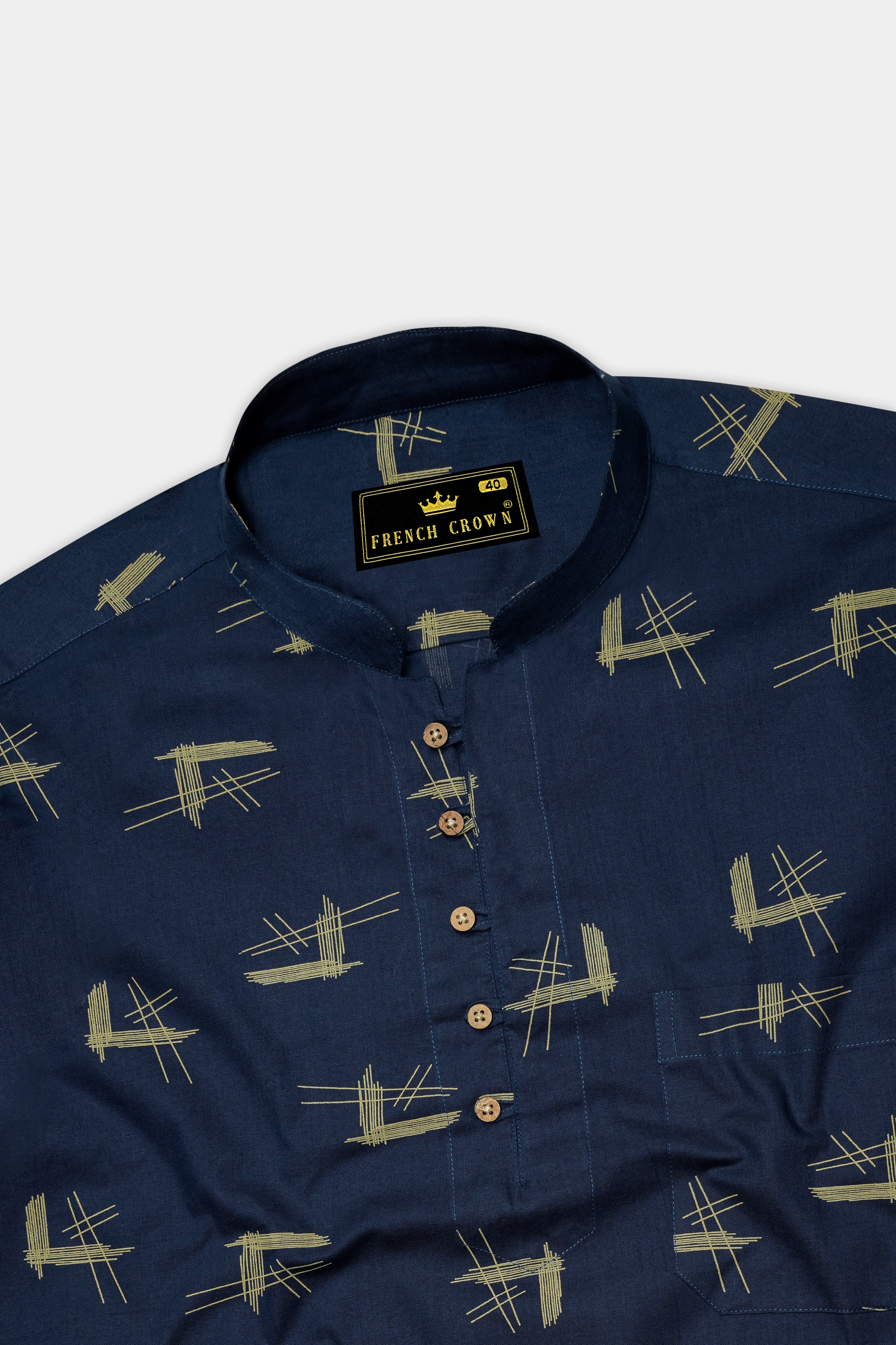 Cloud Burst Blue Printed Luxurious Linen Kurta Shirt