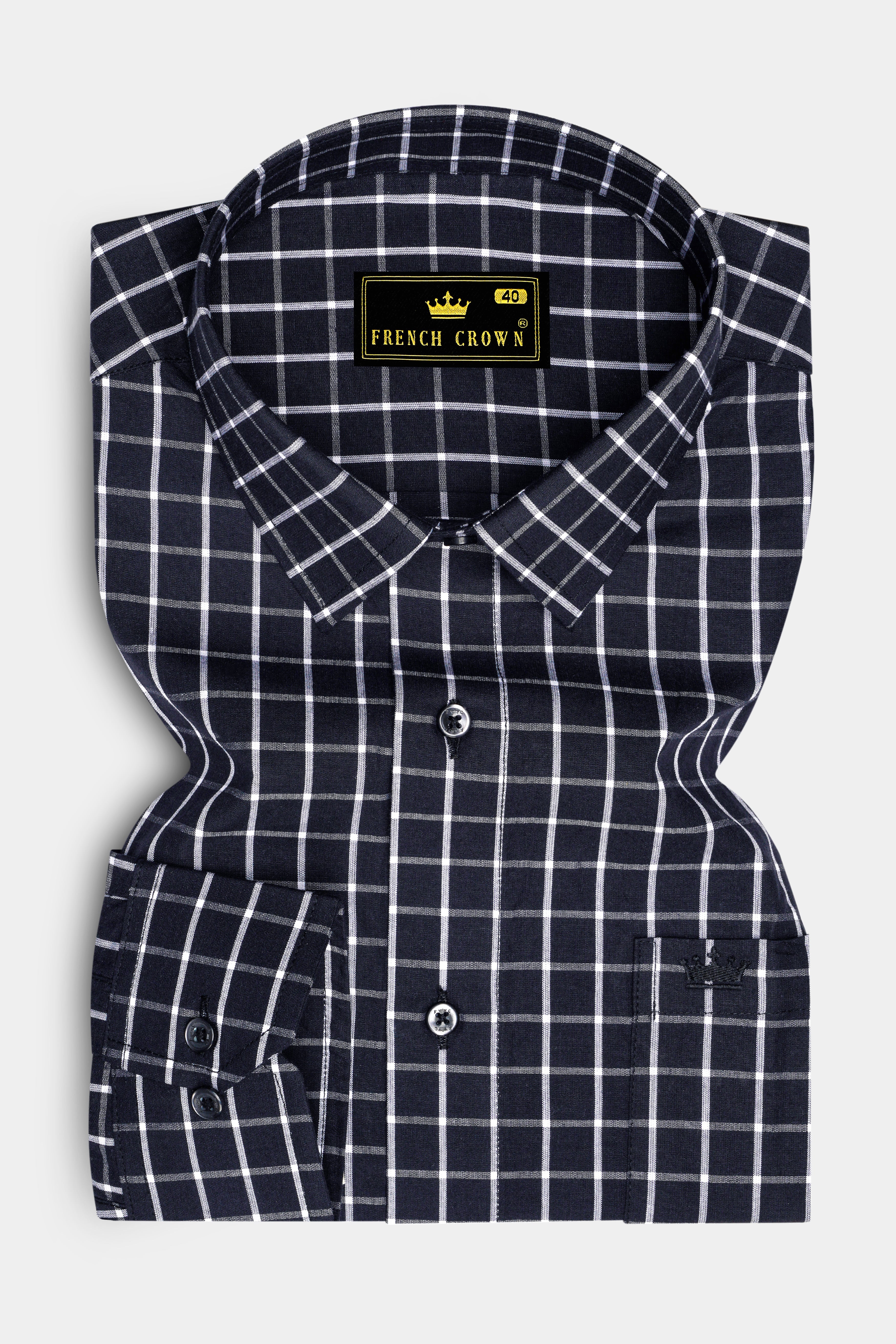 Jade Black Windowpane Premium Cotton Shirt