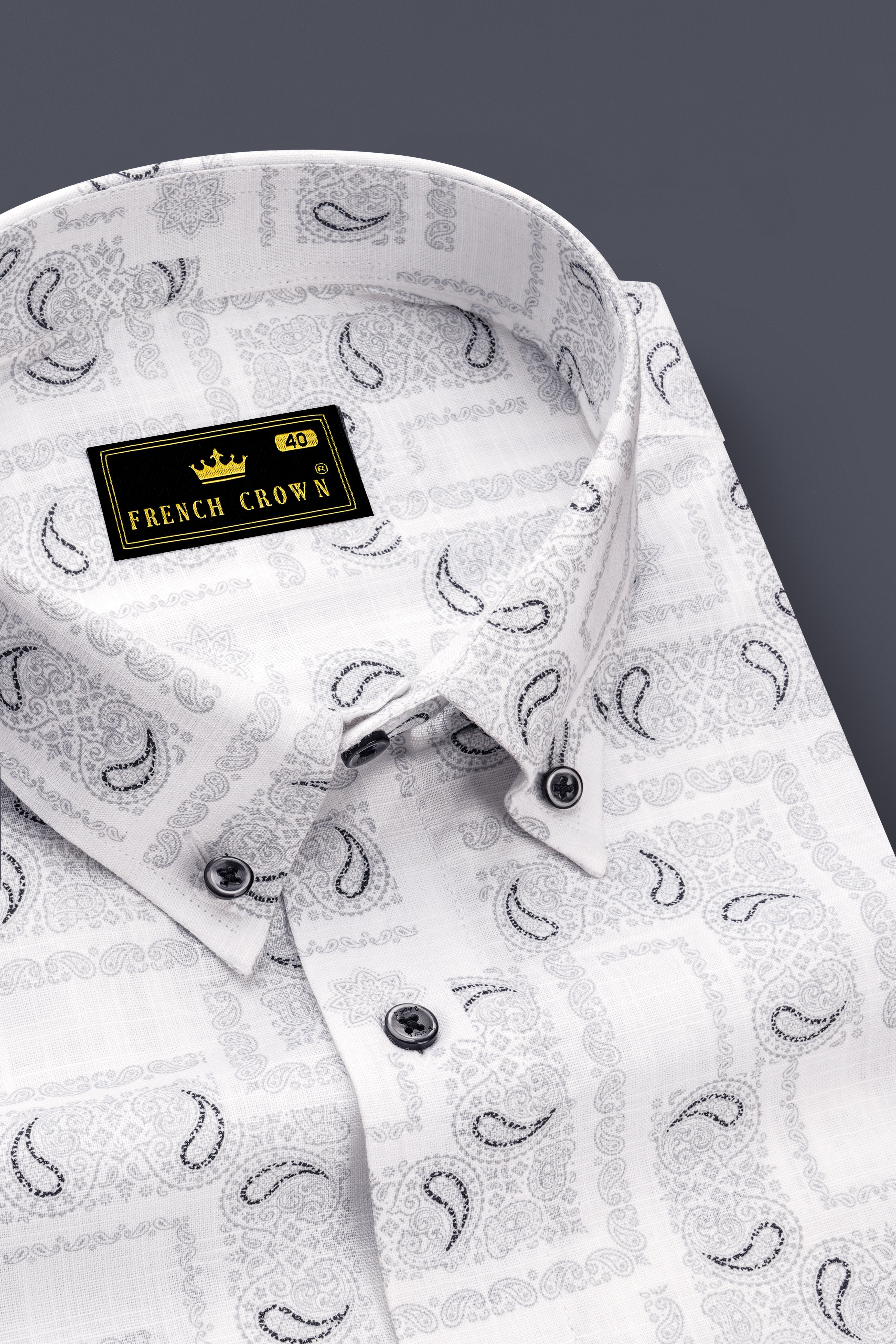 Bright White Paisley Printed Luxurious Linen Shirt