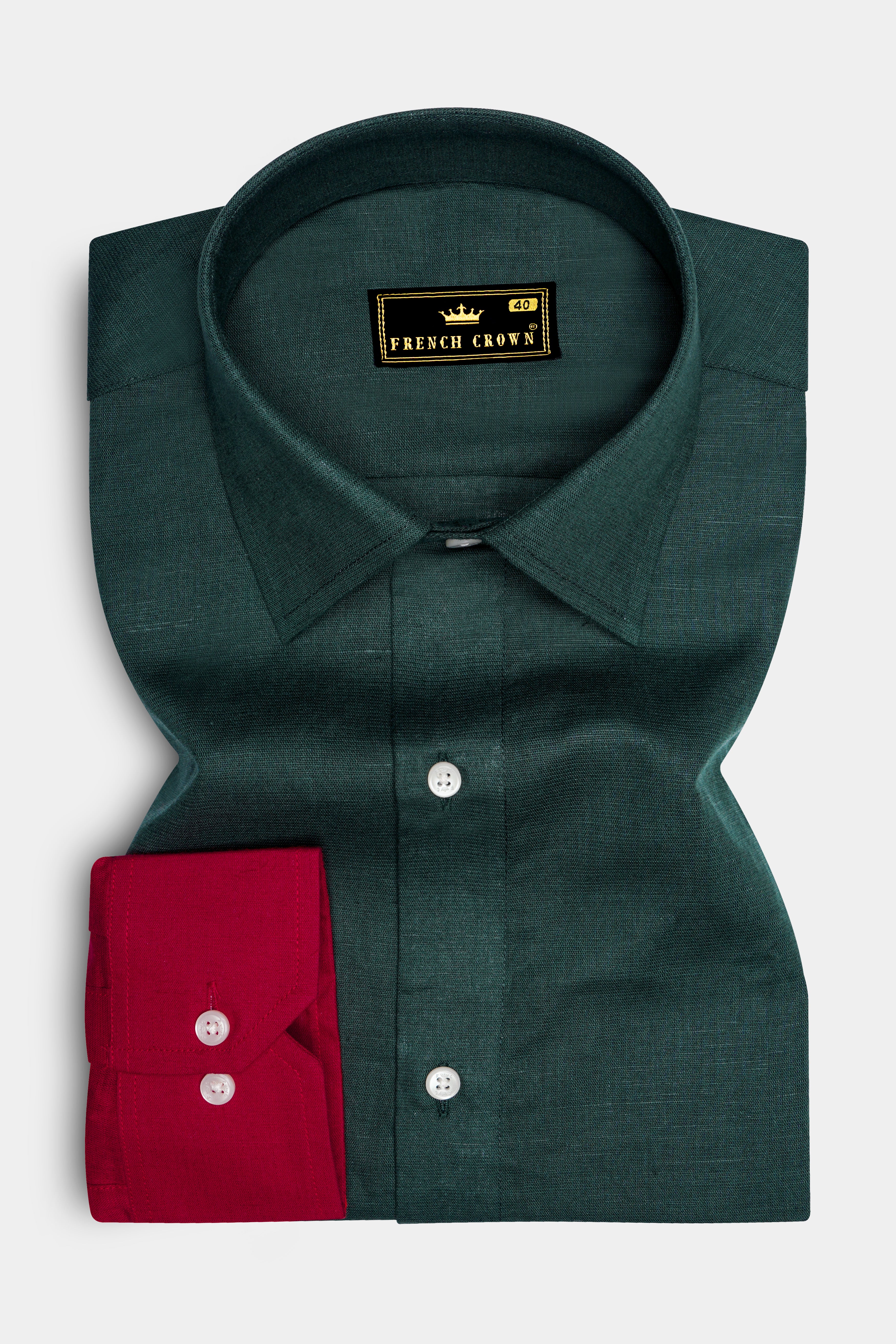 Everglade Green and Cardinal Red Luxurious Linen Designer Shirt