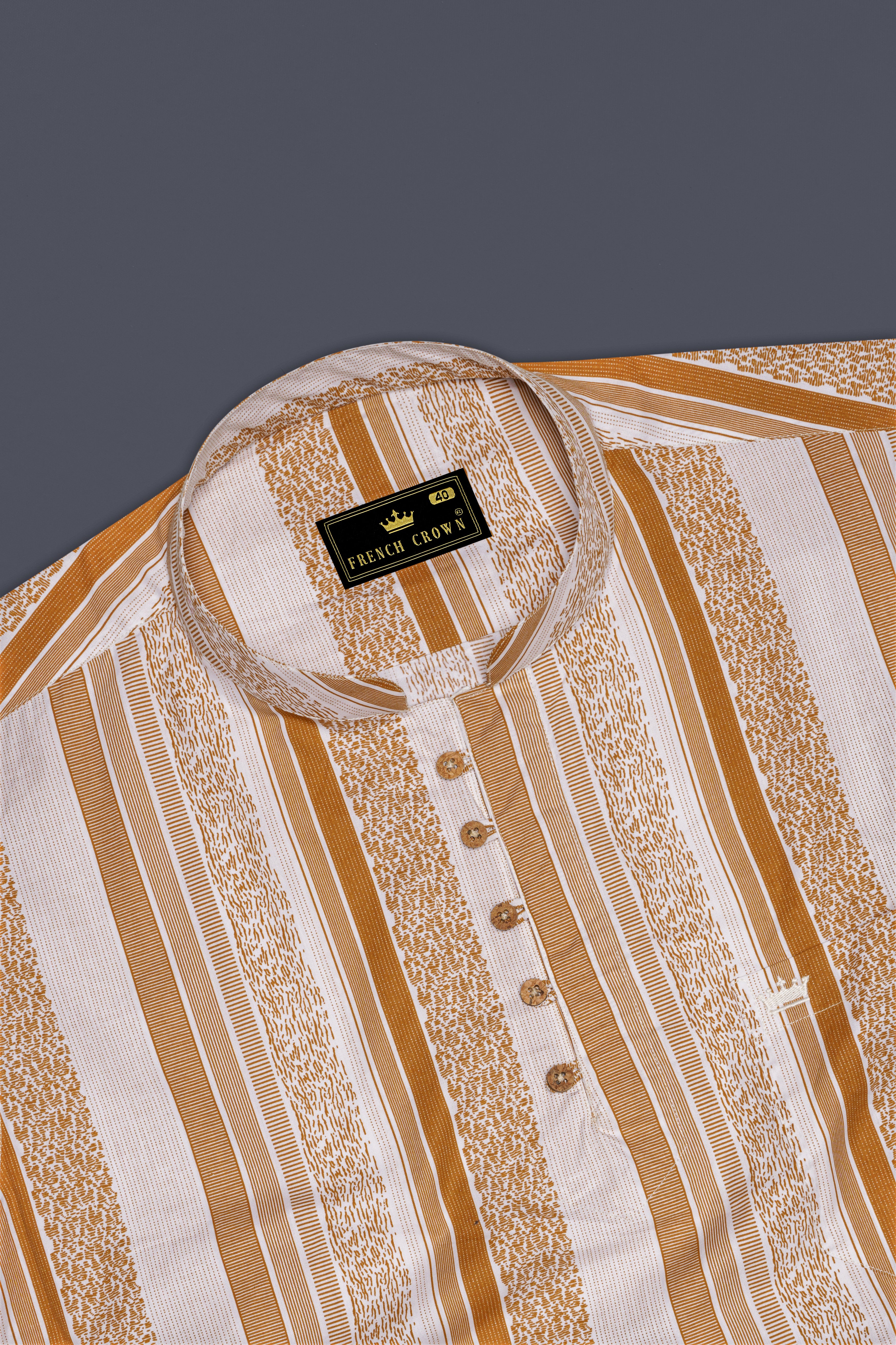 Off White and Di Serria Brown Striped Premium Cotton Kurta Shirt