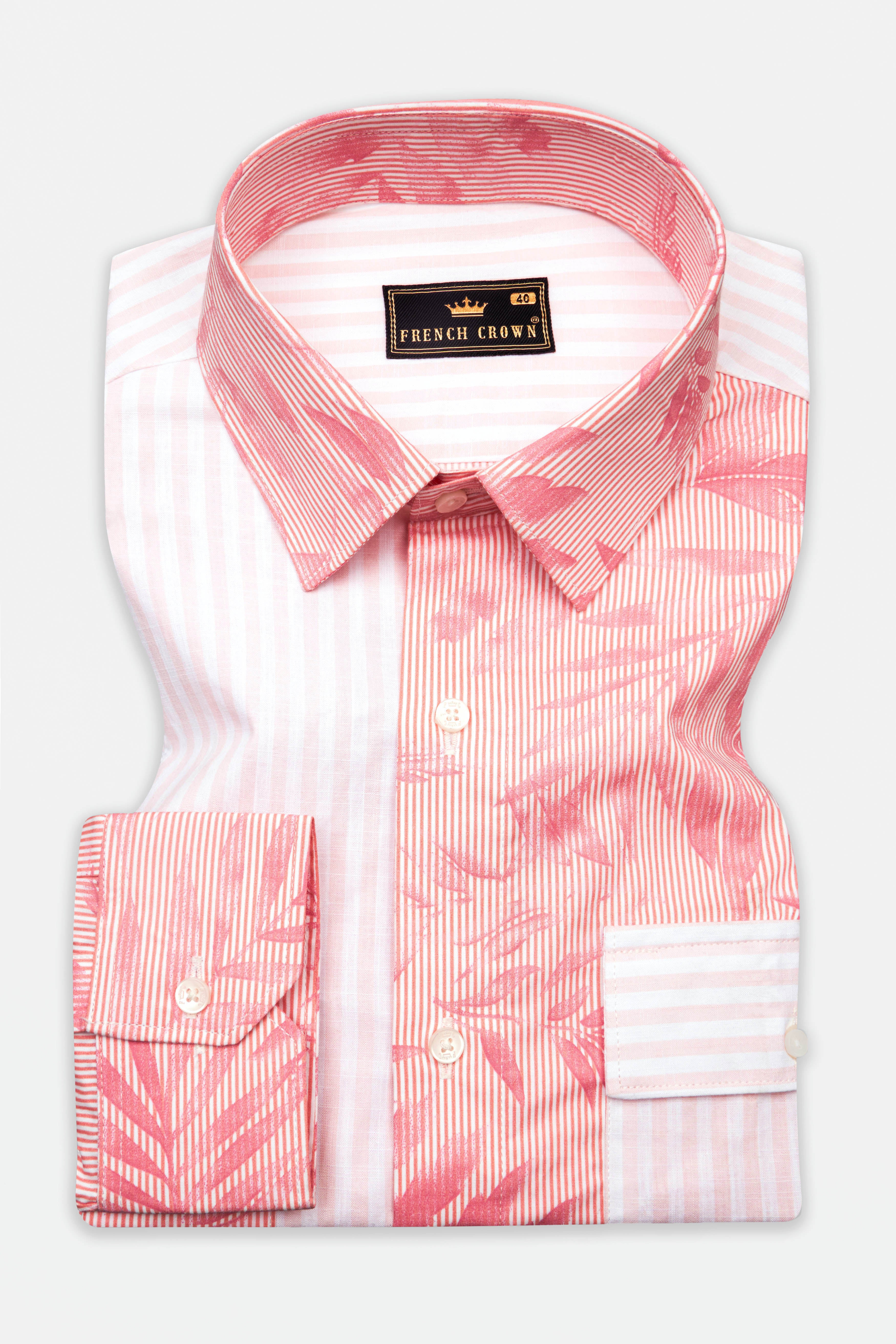 Salmon Peach with Flamingo Bird Embroidered Premium Cotton Designer Shirt