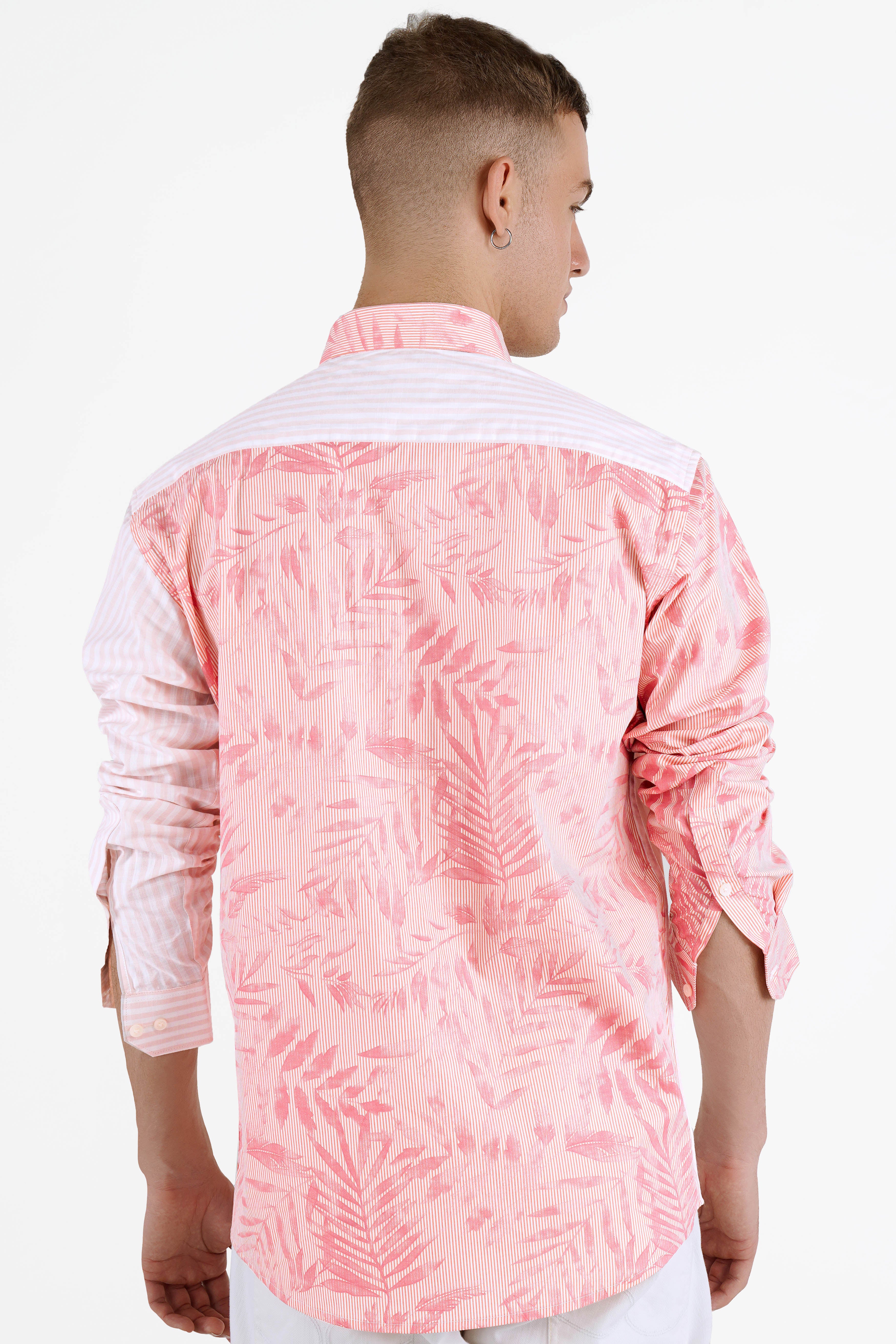Salmon Peach with Flamingo Bird Embroidered Premium Cotton Designer Shirt