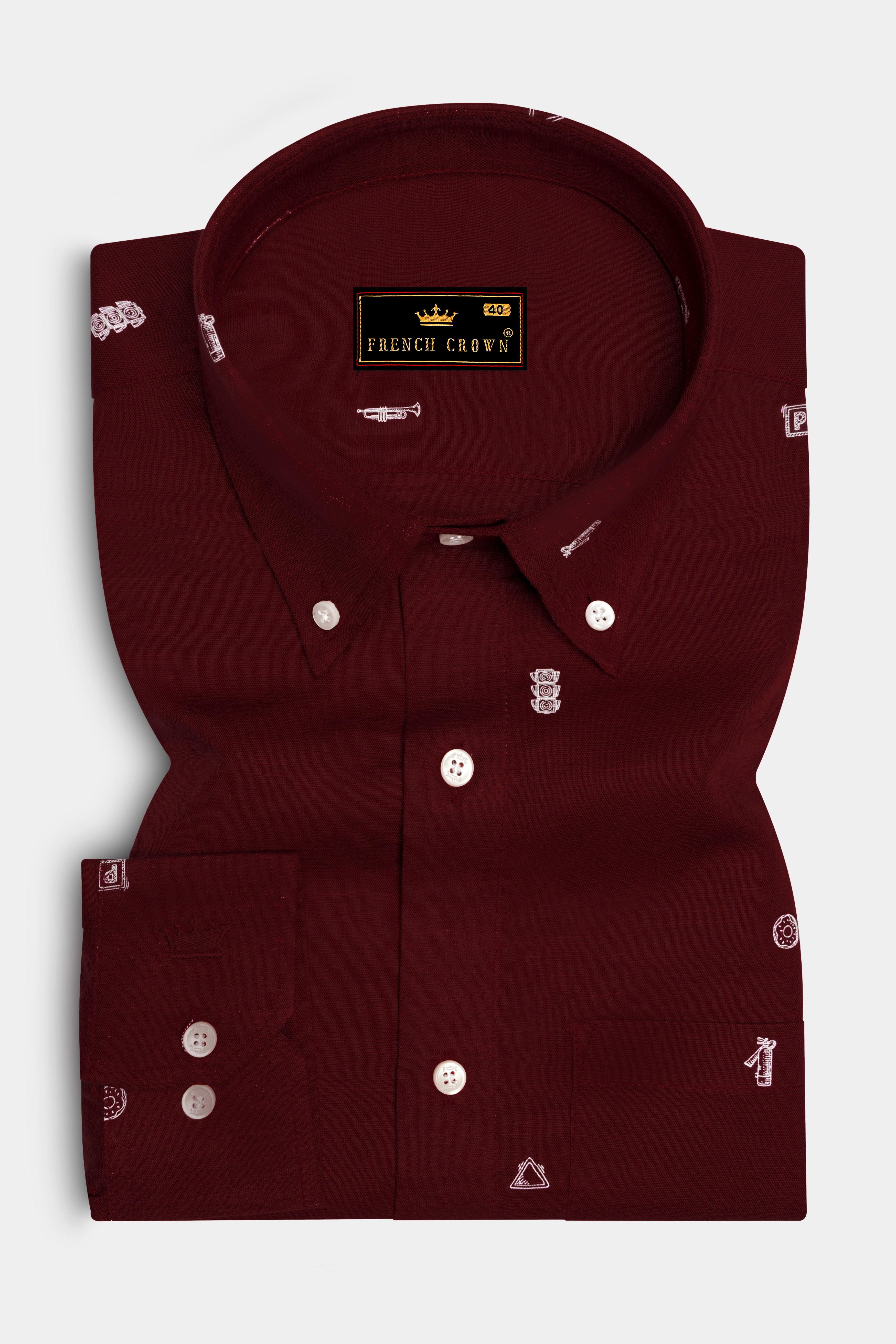 Espresso Red Print Luxurious Linen Shirt