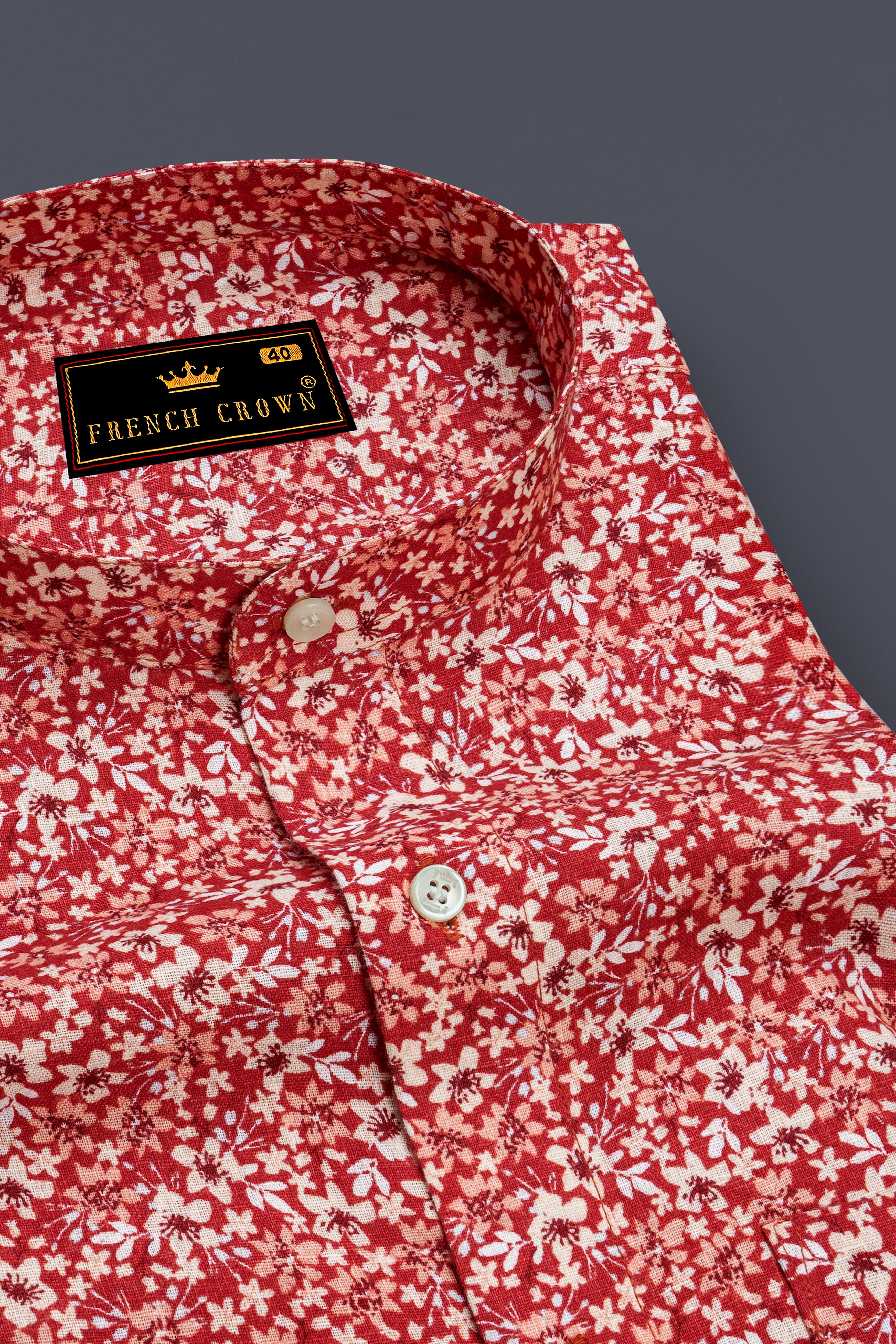 Flush Mahogany Red Ditzy Printed Luxurious Linen Shirt