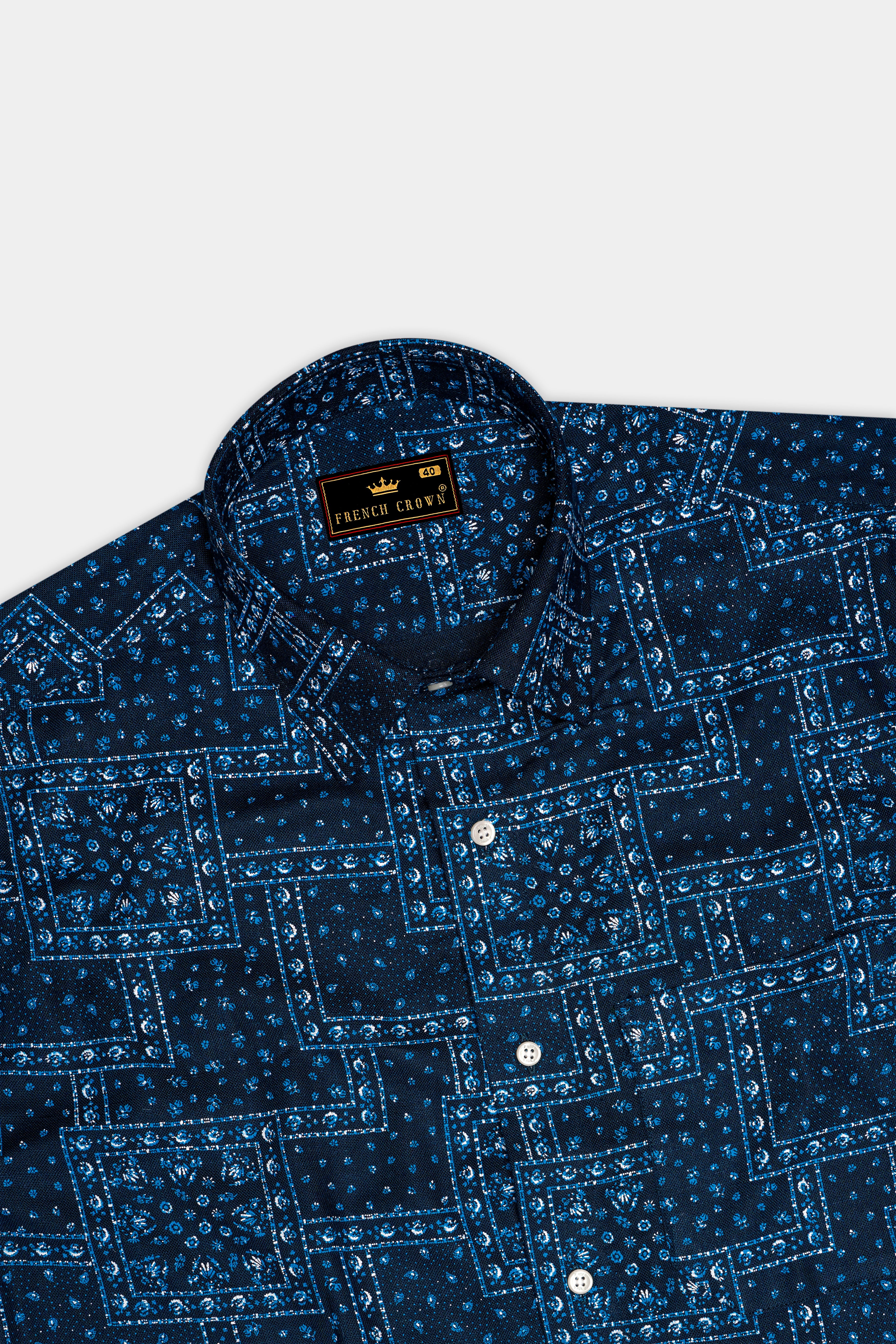 Sapphire Blue Boho Printed Luxurious Linen Shirt