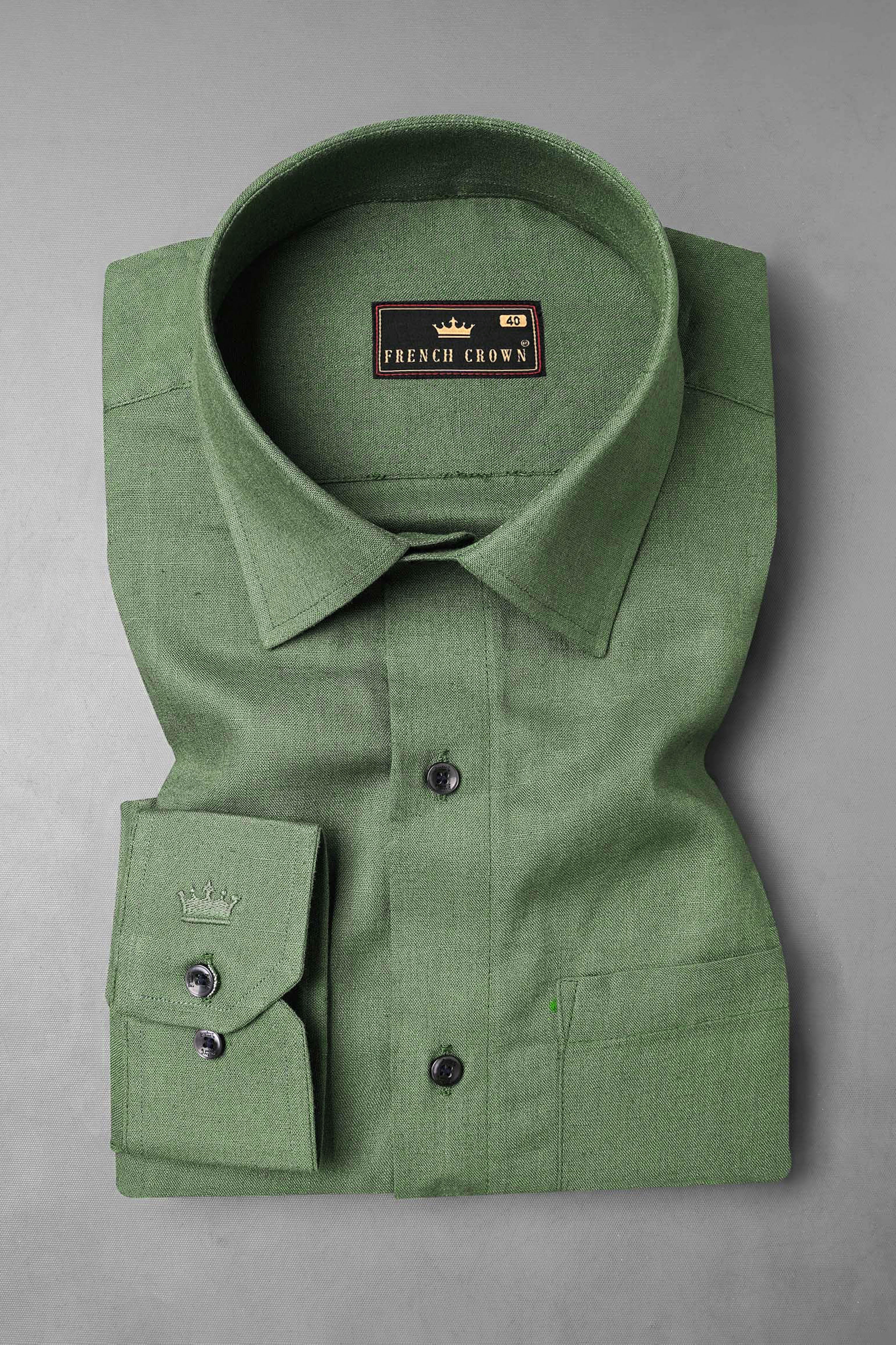 Finch Green Minion Hand Painted Luxurious Linen Designer Shirt