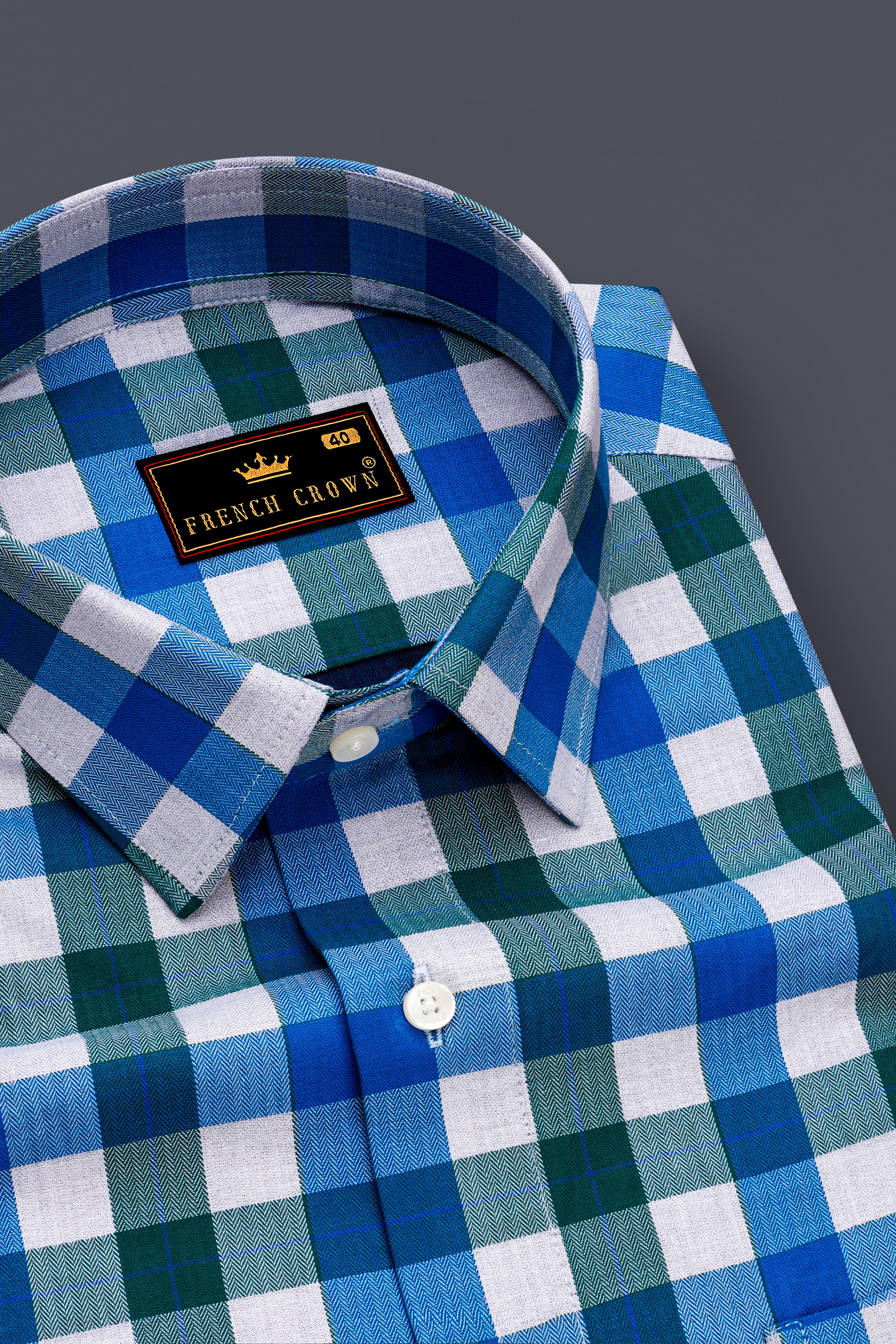Mackerel Blue and Surfie Green Checkered Herringbone Premium Cotton Shirt
