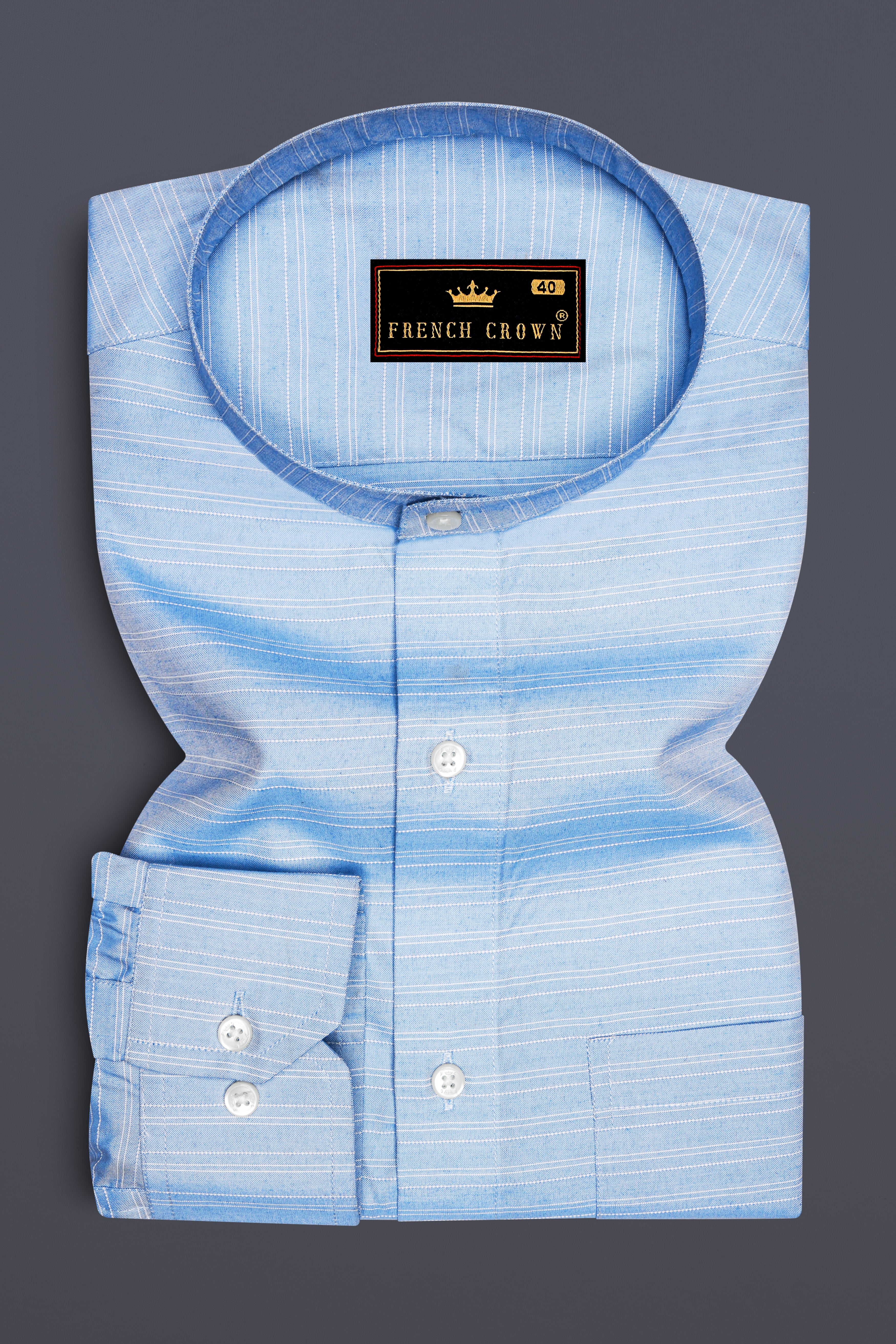 Pale Cerulean Blue With White Striped Dobby Textured Premium Giza Cotton Shirt