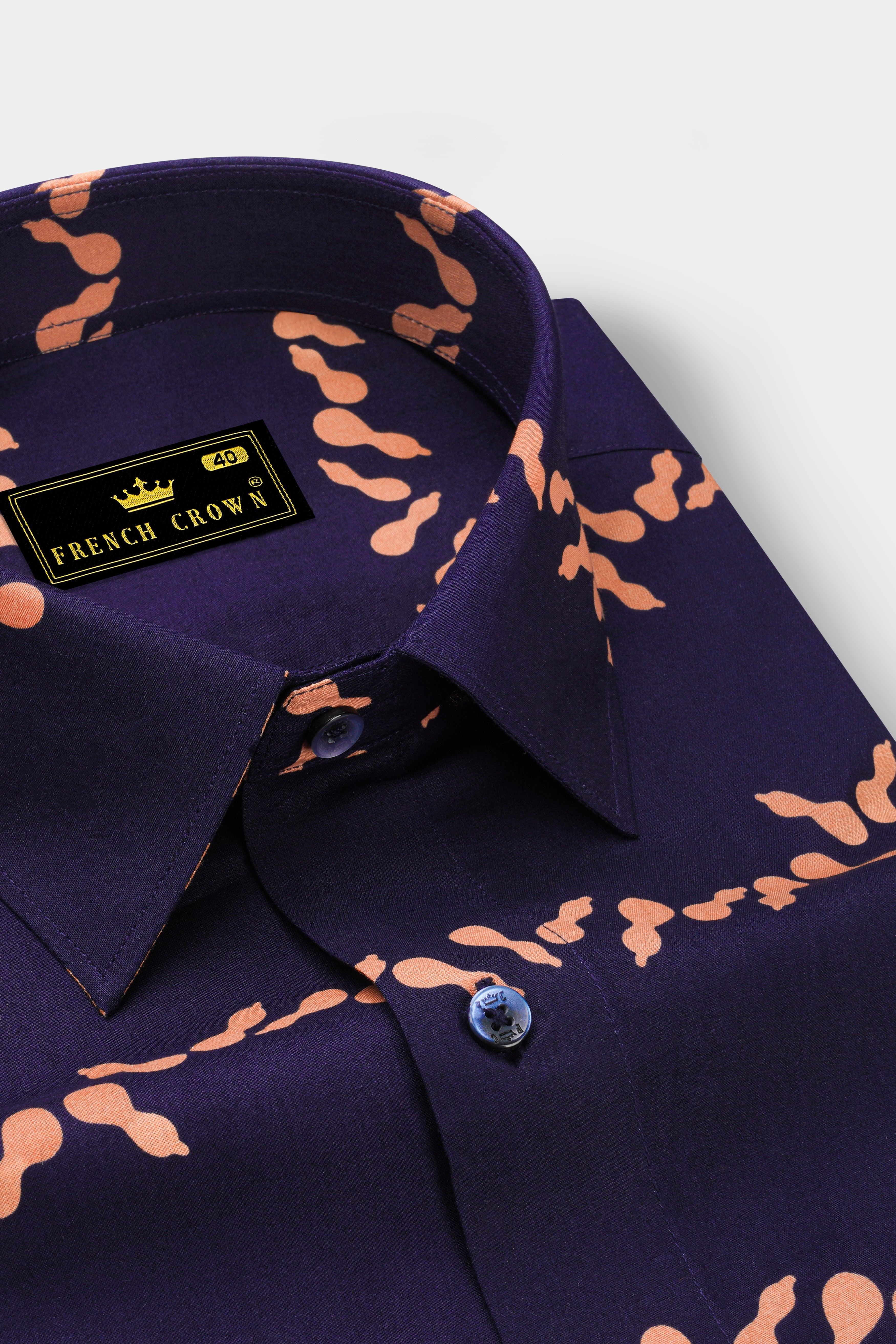 Gunmetal Blue With Melon Orange Printed Premium Cotton Shirt