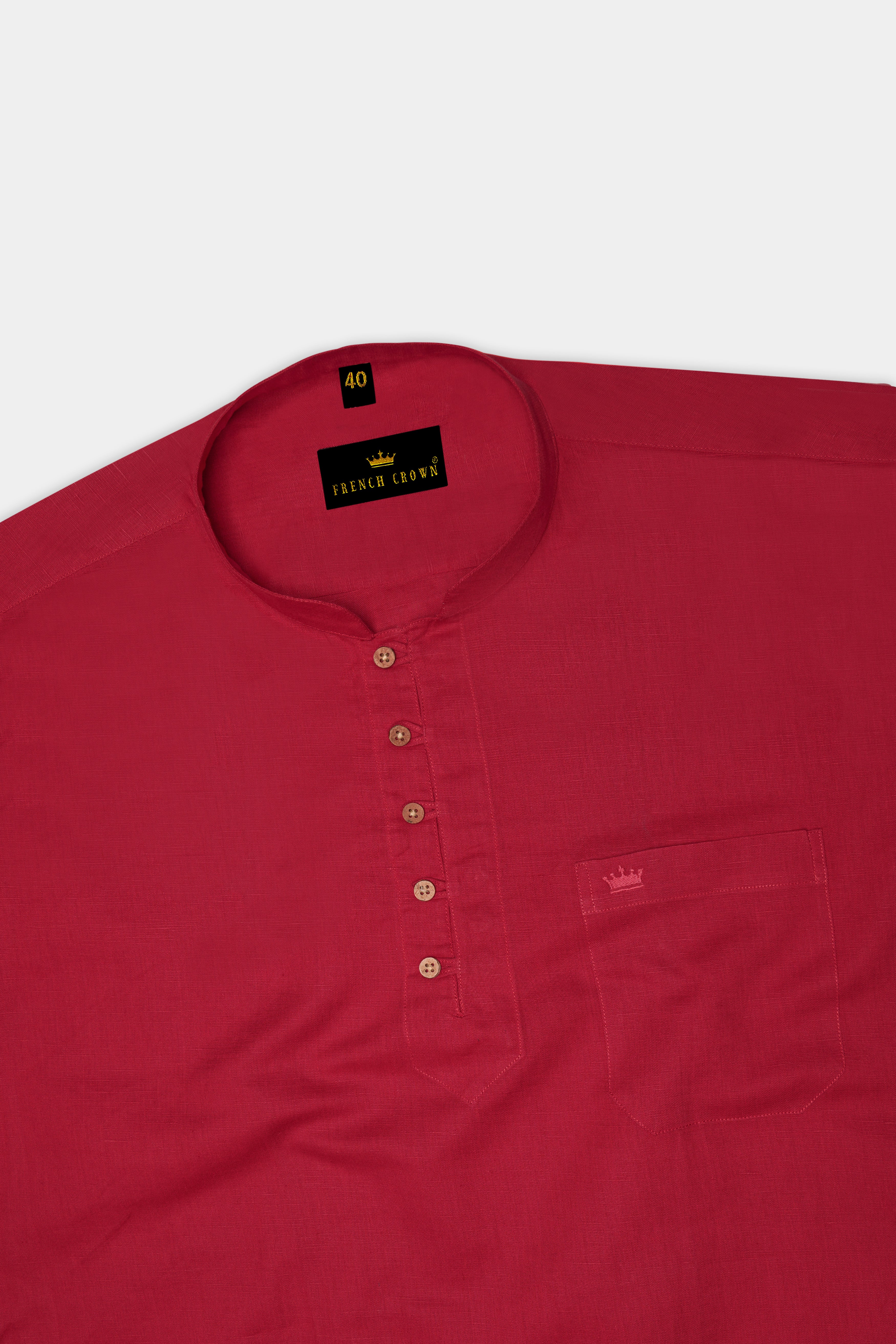 Stiletto Red Luxurious Linen Kurta Shirt