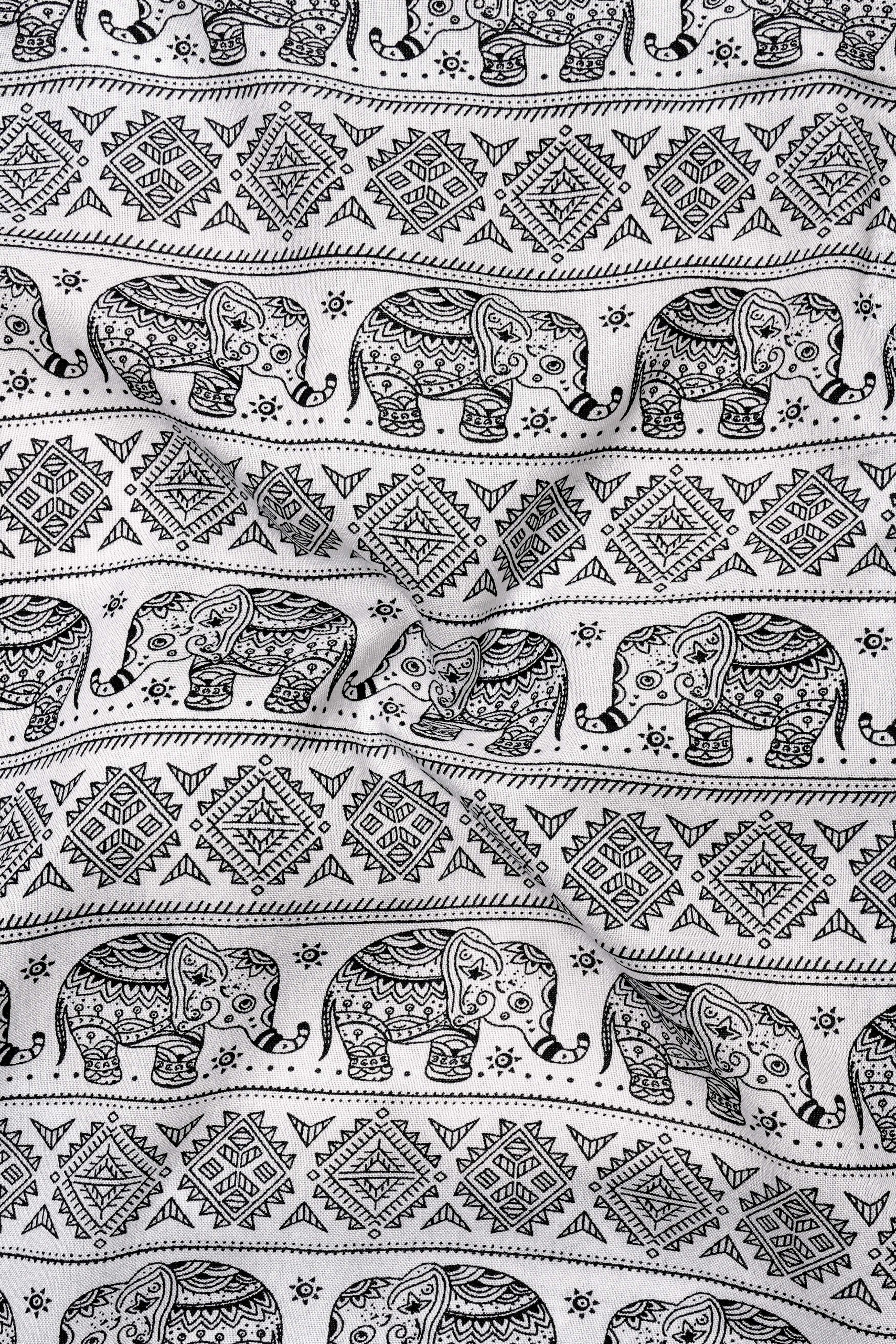 Bright White and Black Tribal Printed Premium Tencel Kurta Shirt