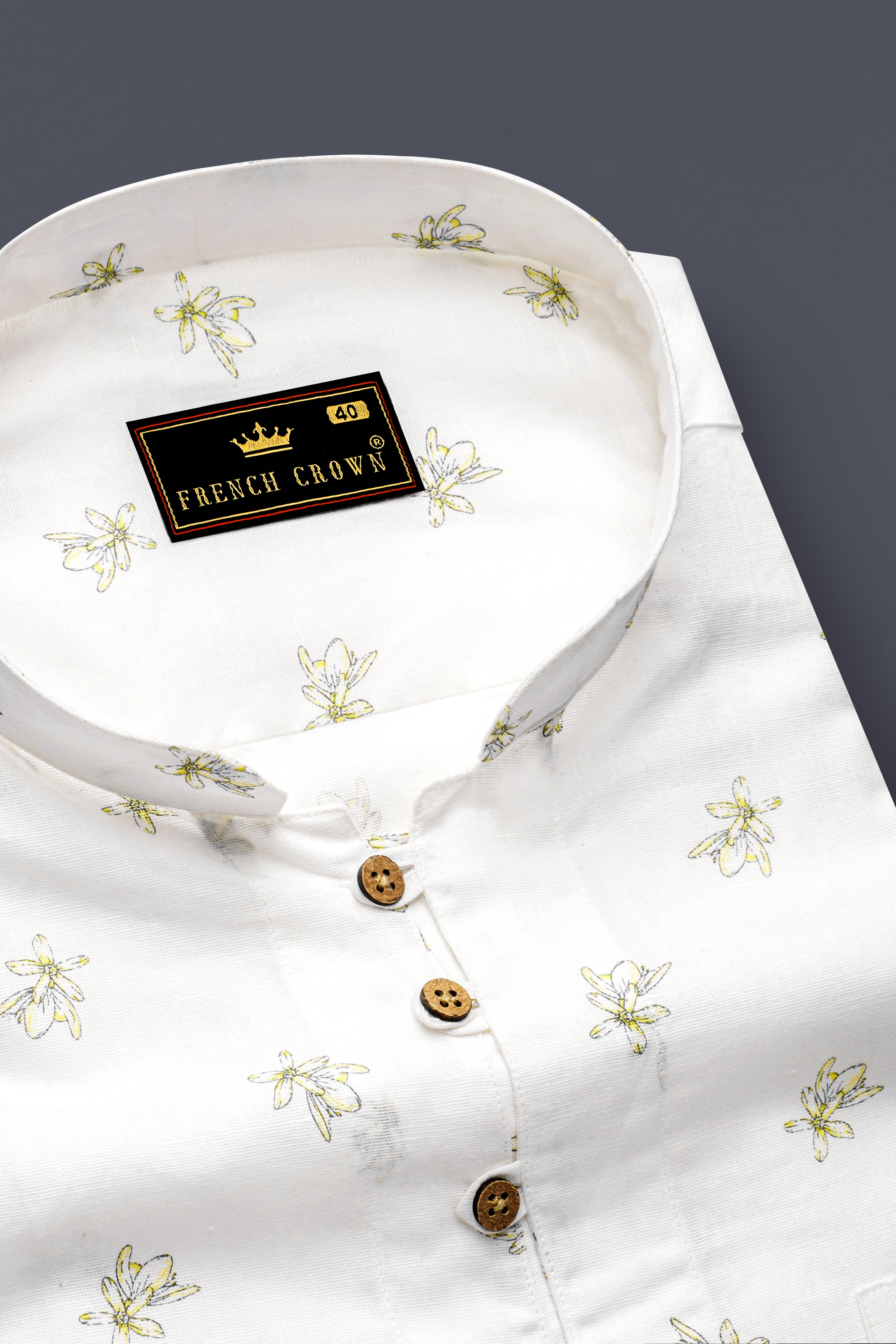 Off White Ditzy Floral Printed Luxurious Linen Kurta Shirt