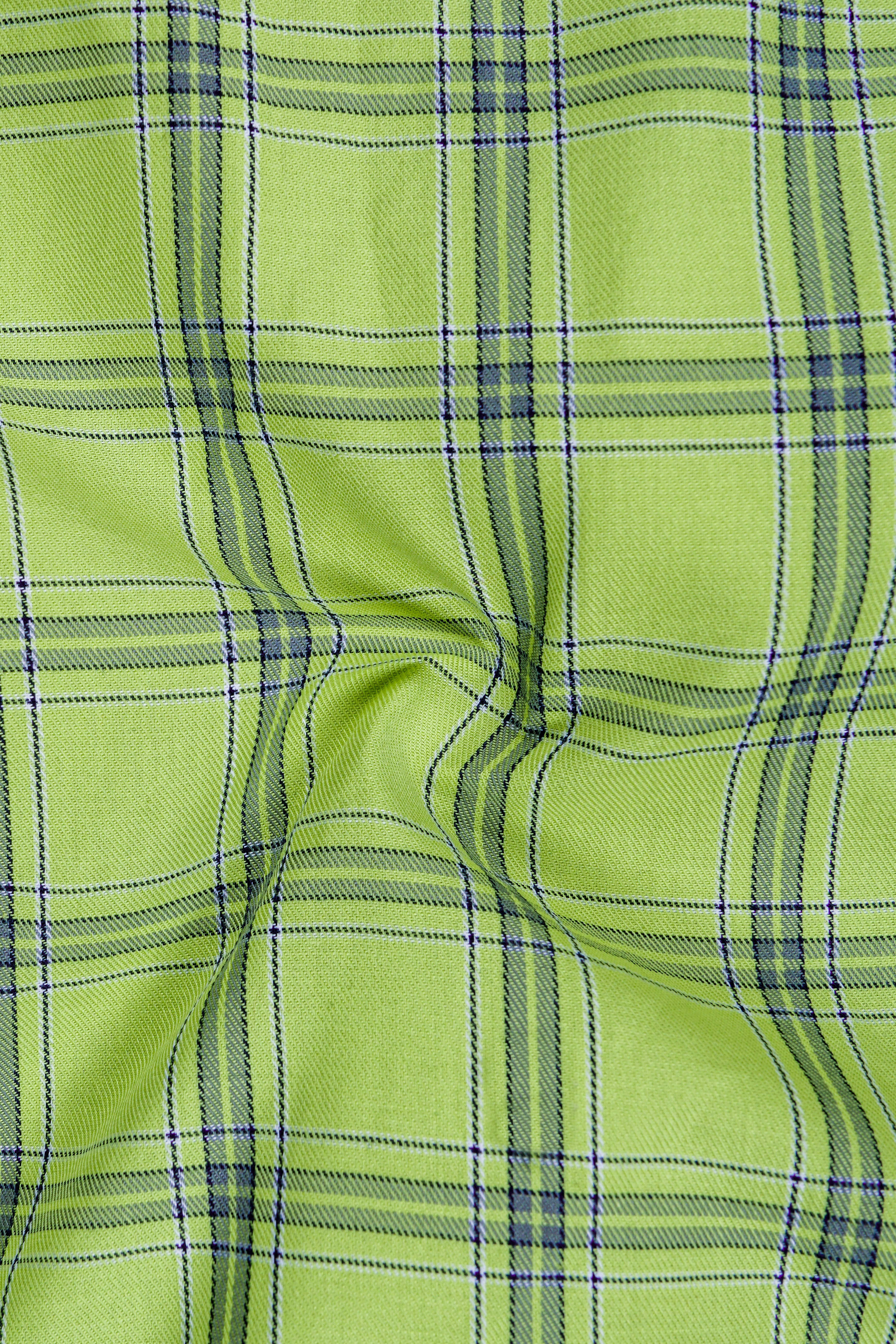 Pine Glade Green With Gray Twill Windowpane Premium Cotton Shirt