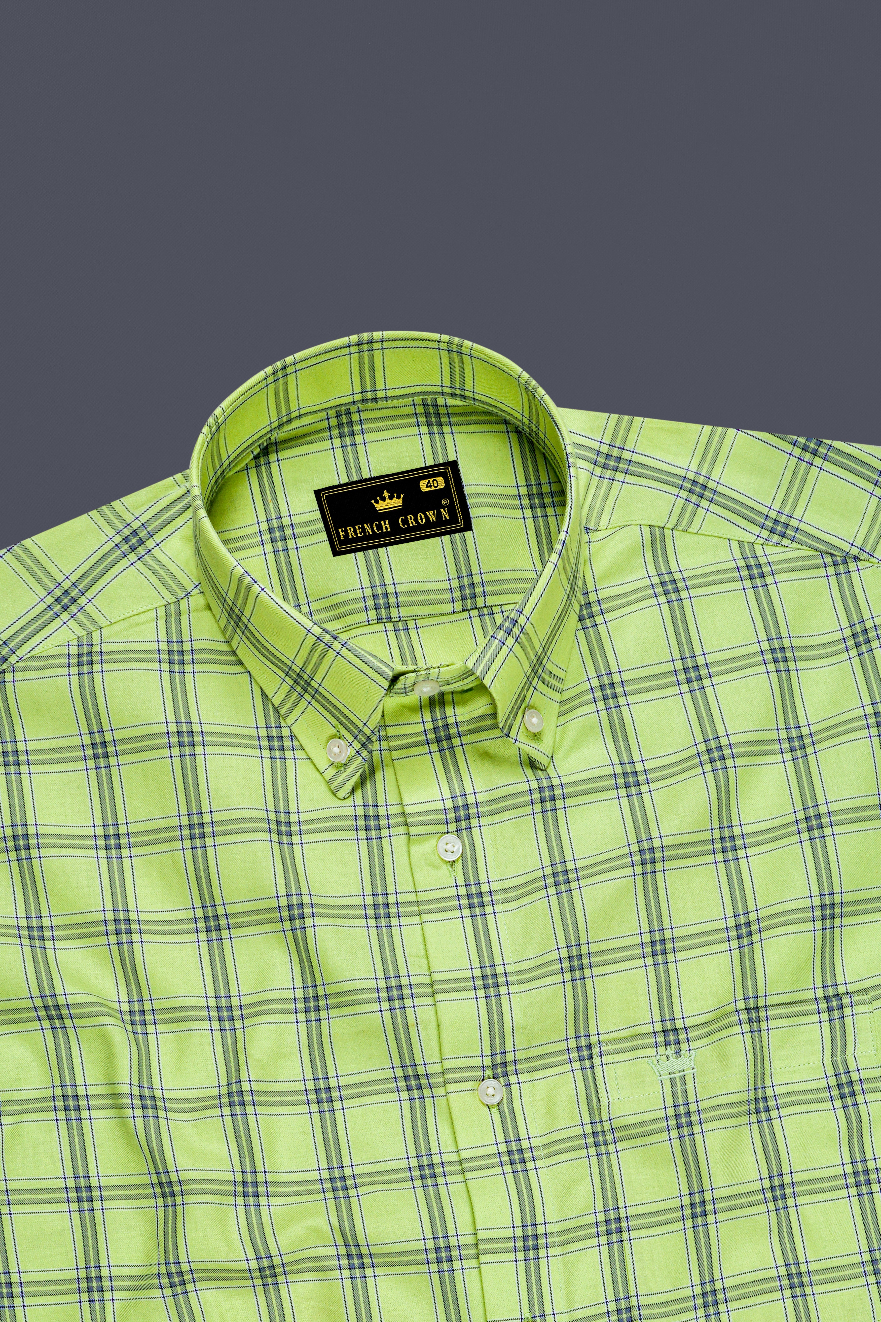 Pine Glade Green With Gray Twill Windowpane Premium Cotton Shirt
