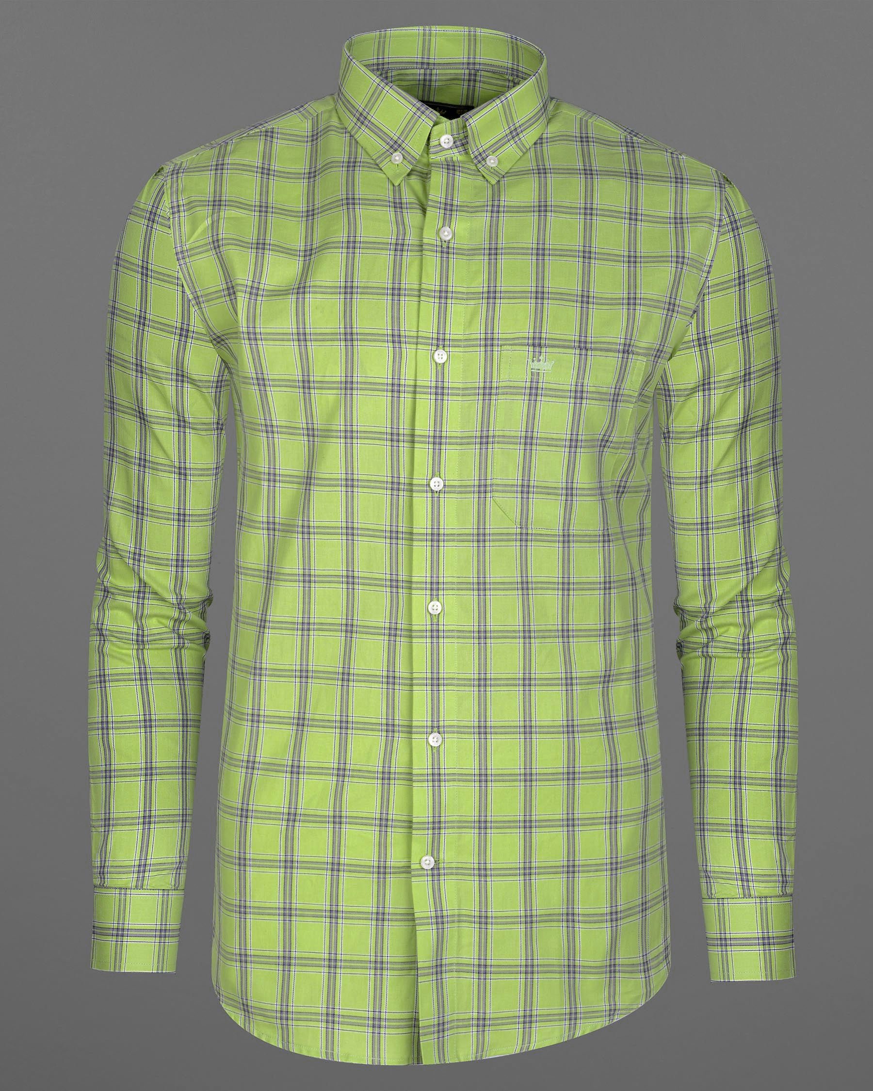 Pine Glade Green With Gray Twill Windowpane Premium Cotton Shirt