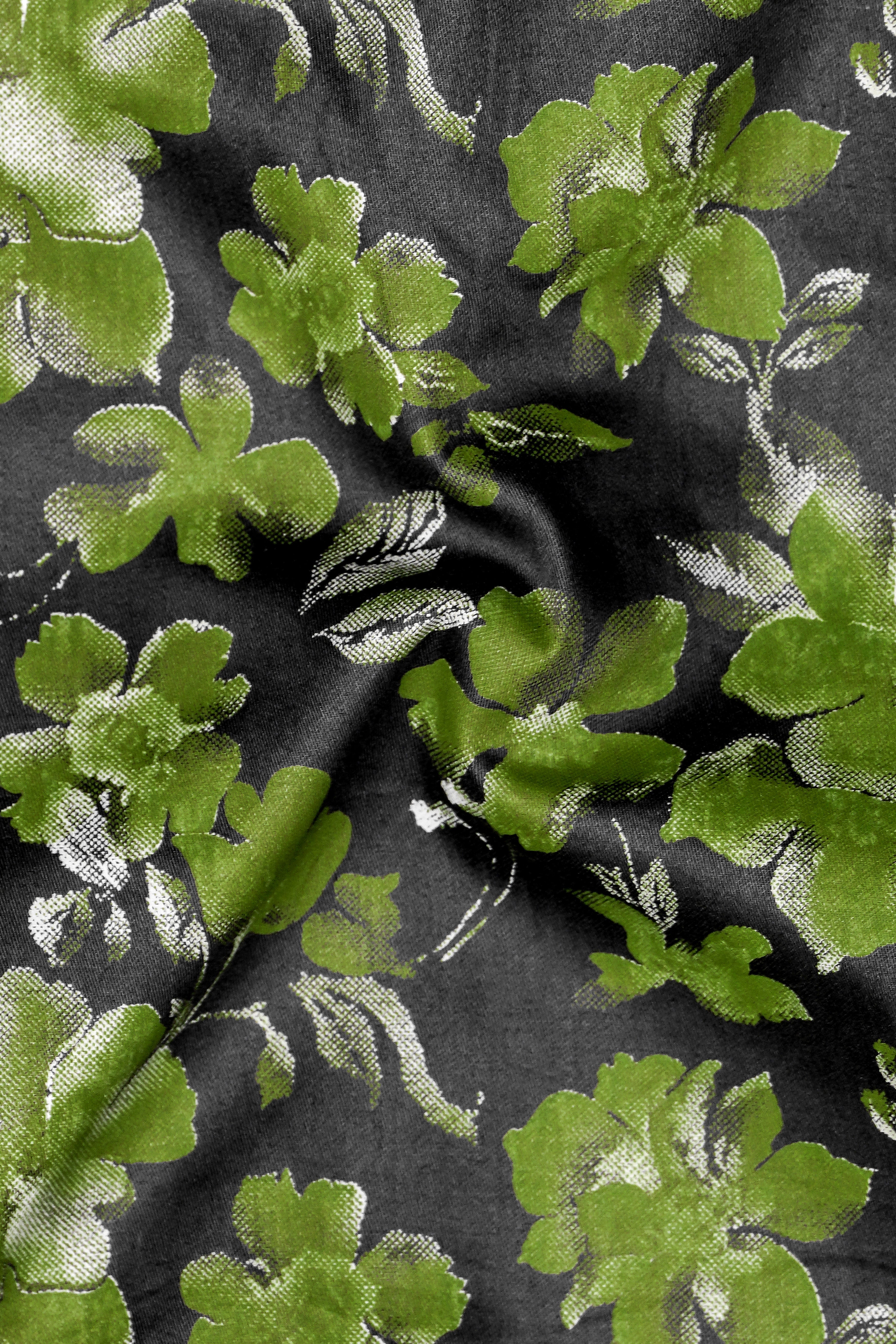 Half White-Striped With Half Clay Creek Green-Floral Printed Premium Cotton Designer Shirt