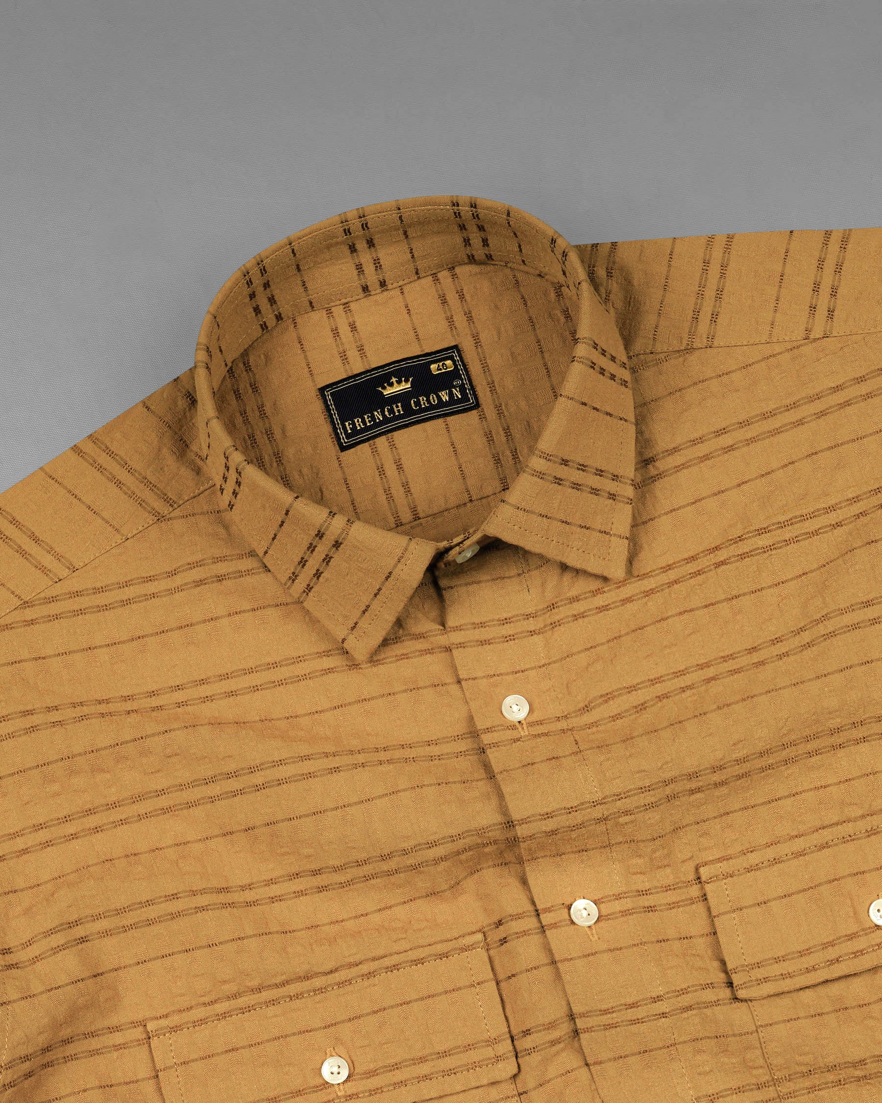 Bourbon Brown Seersucker Giza Cotton Overshirt/Shacket