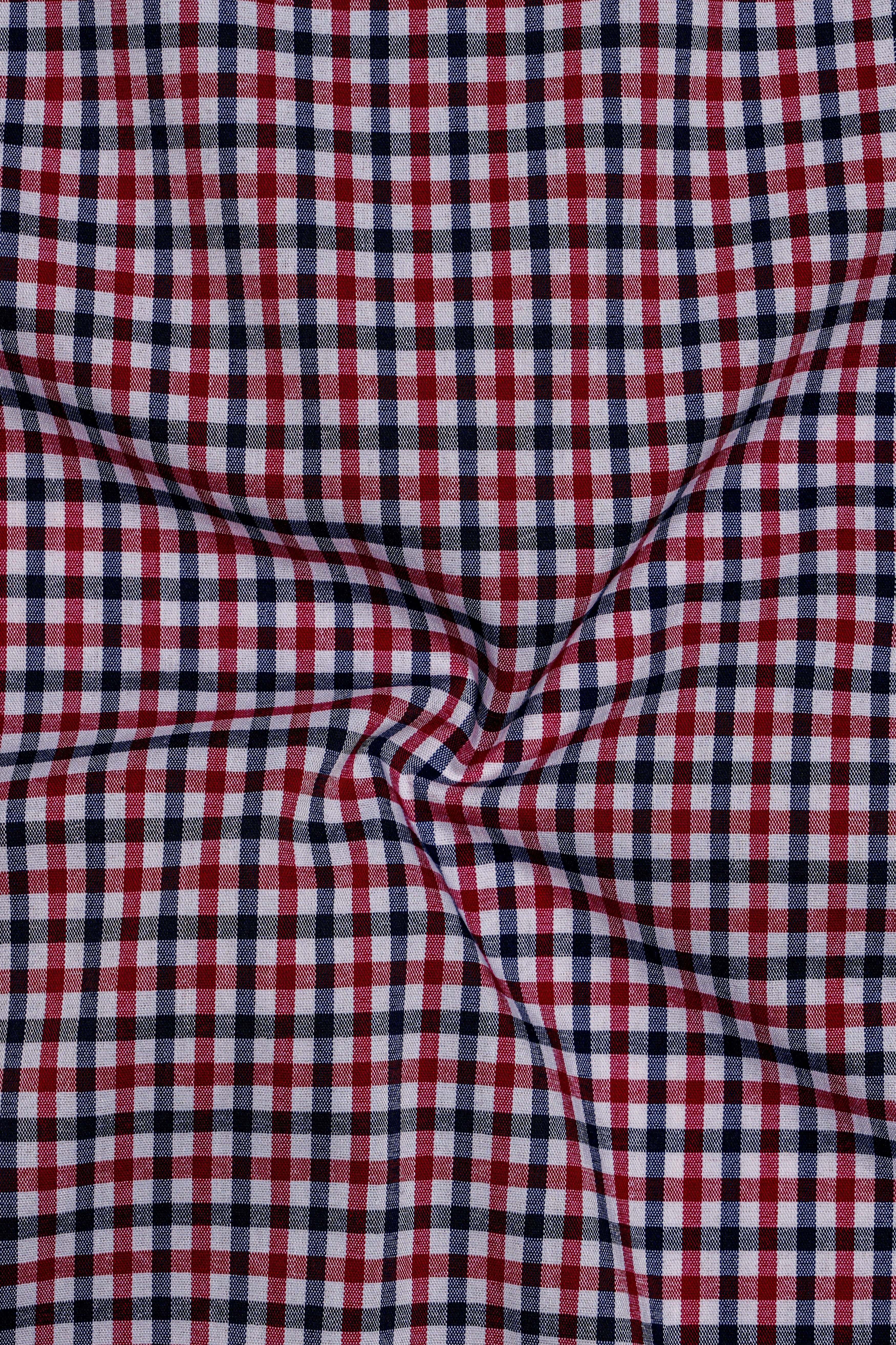 Deep Carmine Red and Tuna Blue Plaid Royal Oxford Kurta Shirt