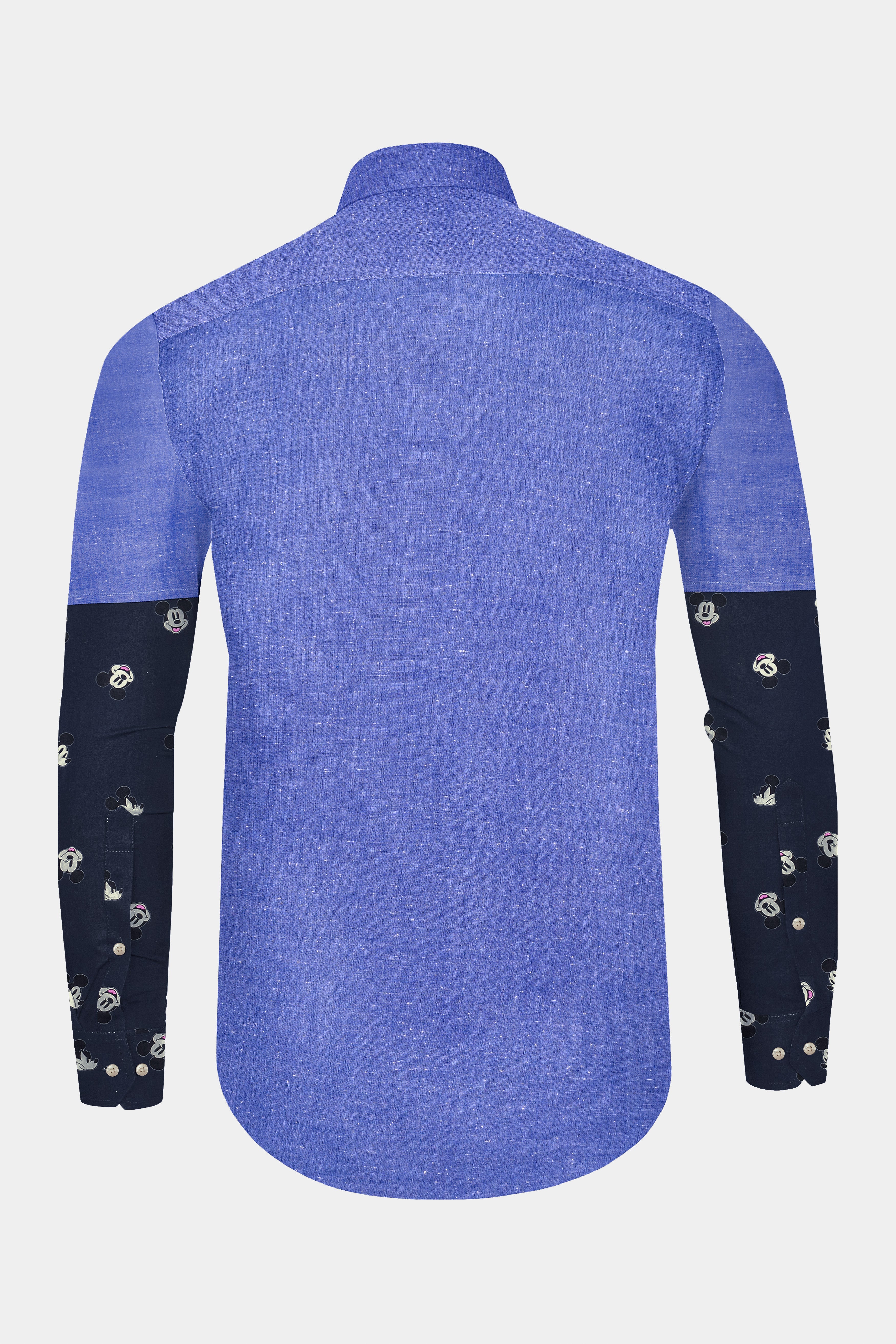 Dark Pastel Blue With Mickey Mouse Chambray Textured Premium Cotton Designer Shirt