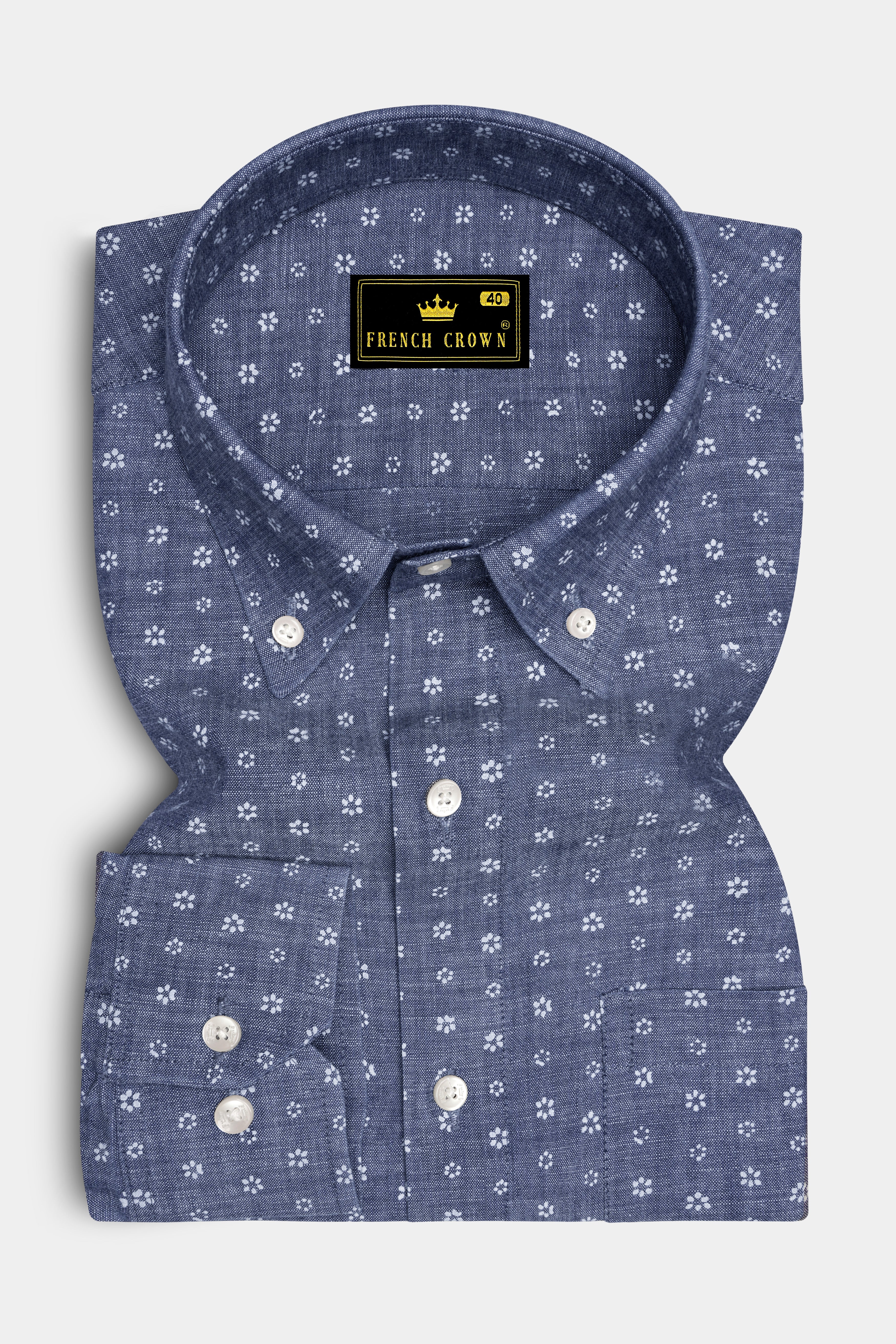 East Bay Gray Ditzy Floral Printed Chambray Premium Cotton Shirt