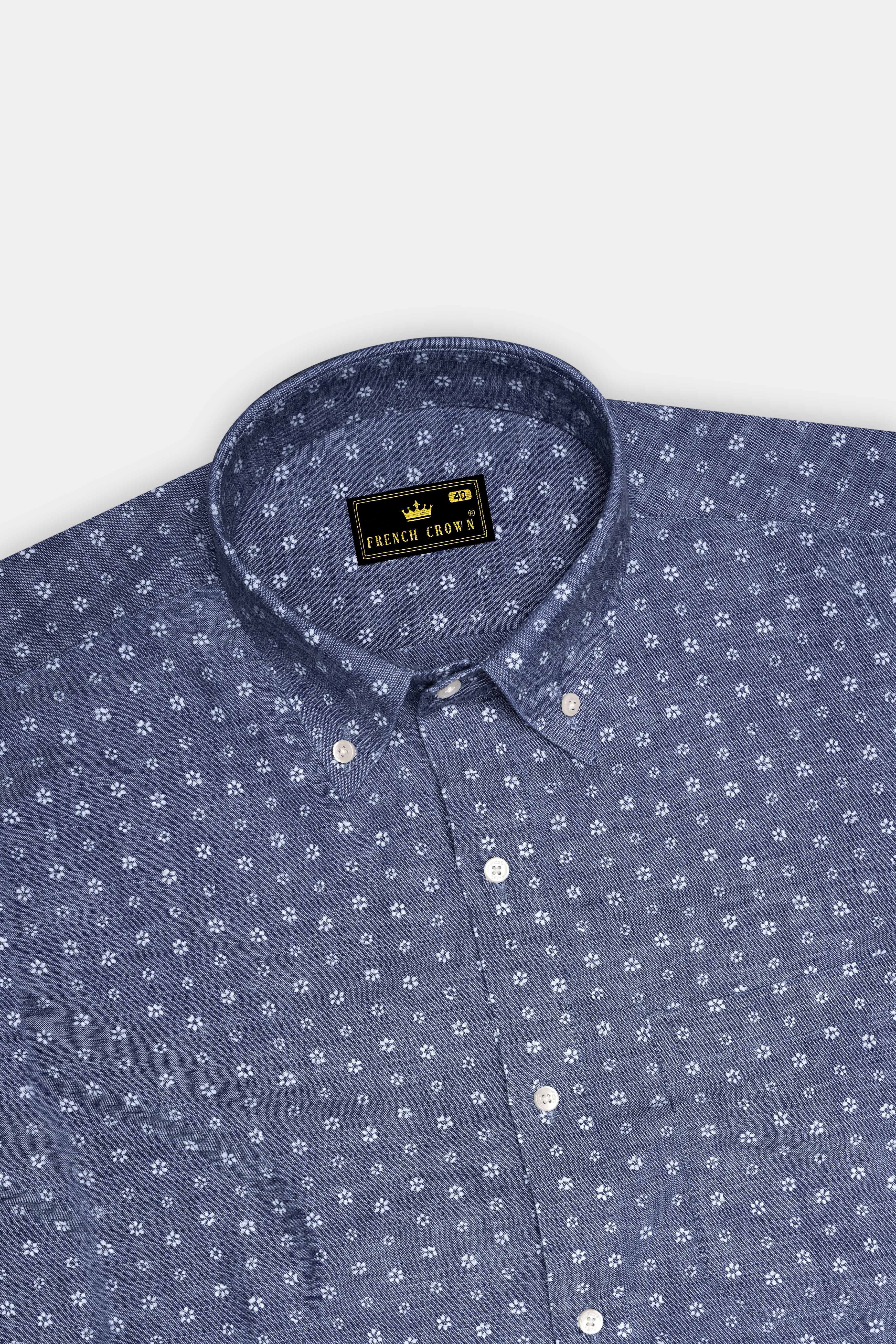 East Bay Gray Ditzy Floral Printed Chambray Premium Cotton Shirt