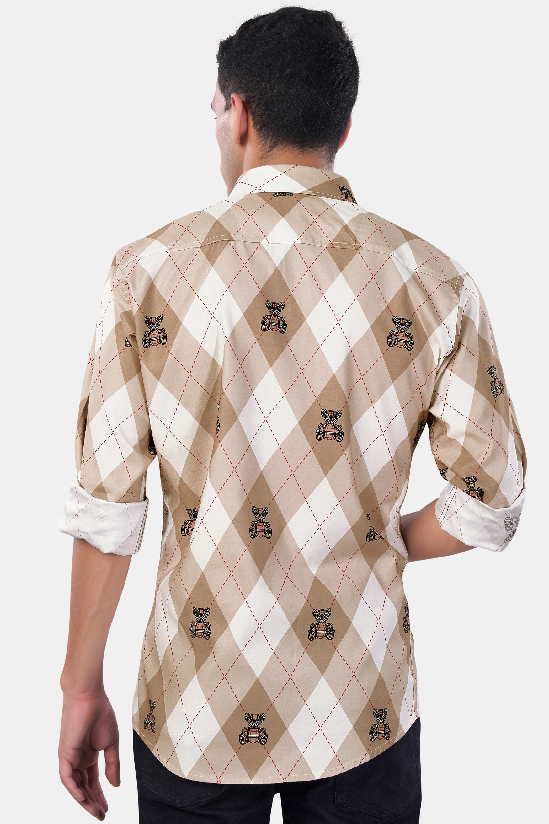7swords-Beaver Brown and White Geometric with Teddy Bear Printed Premium Cotton Shirt 7S-120-38, 7S-120-H-38, 7S-120-39, 7S-120-H-39, 7S-120-40, 7S-120-H-40, 7S-120-42, 7S-120-H-42, 7S-120-44, 7S-120-H-44, 7S-120-46, 7S-120-H-46, 7S-120-48, 7S-120-H-48, 7S-120-50, 7S-120-H-50, 7S-120-52, 7S-120-H-52