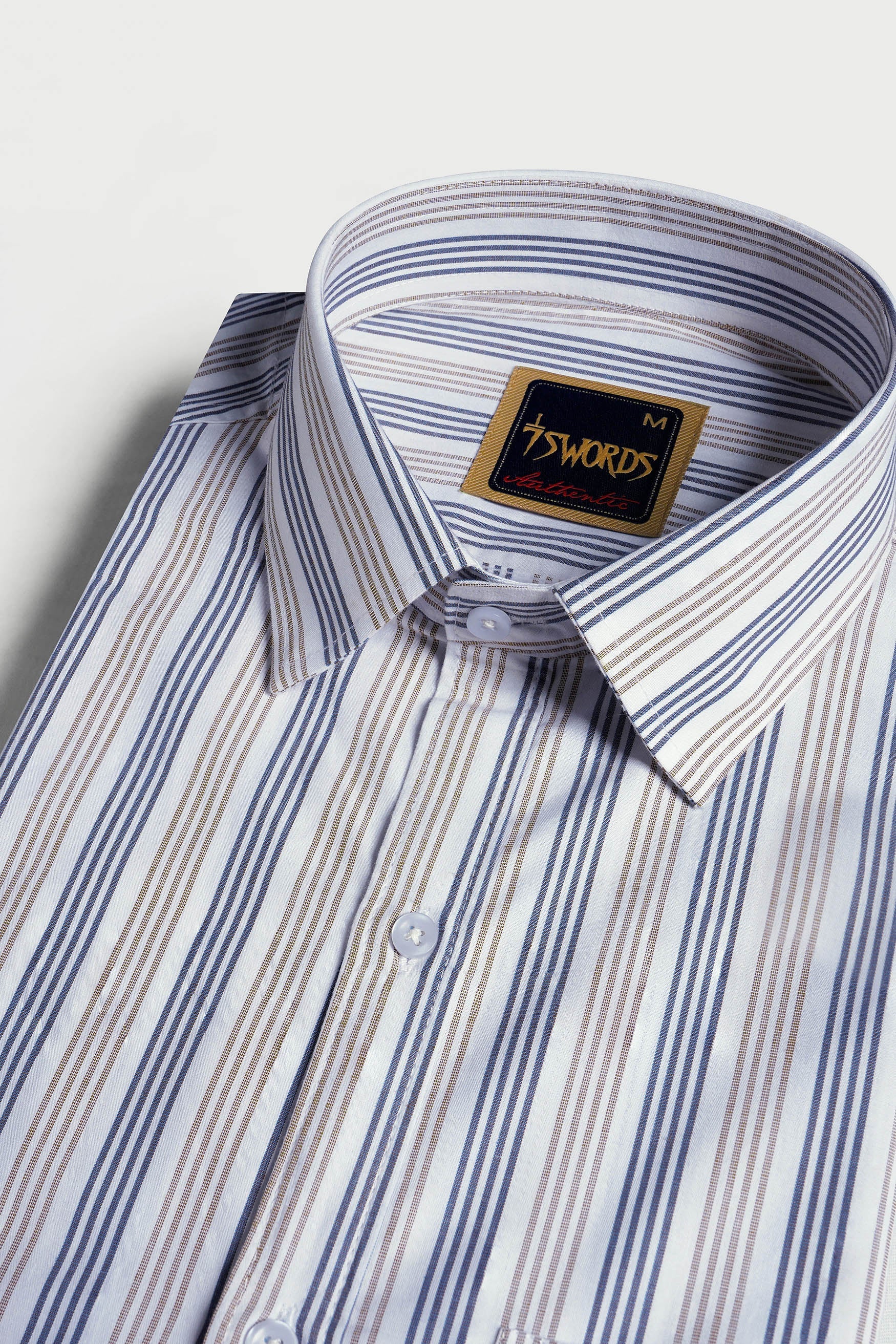7swords-Bright White with Vanilla Brown and Fiord Blue Striped Premium Cotton Shirt 7S-137-38, 7S-137-39, 7S-137-40, 7S-137-42