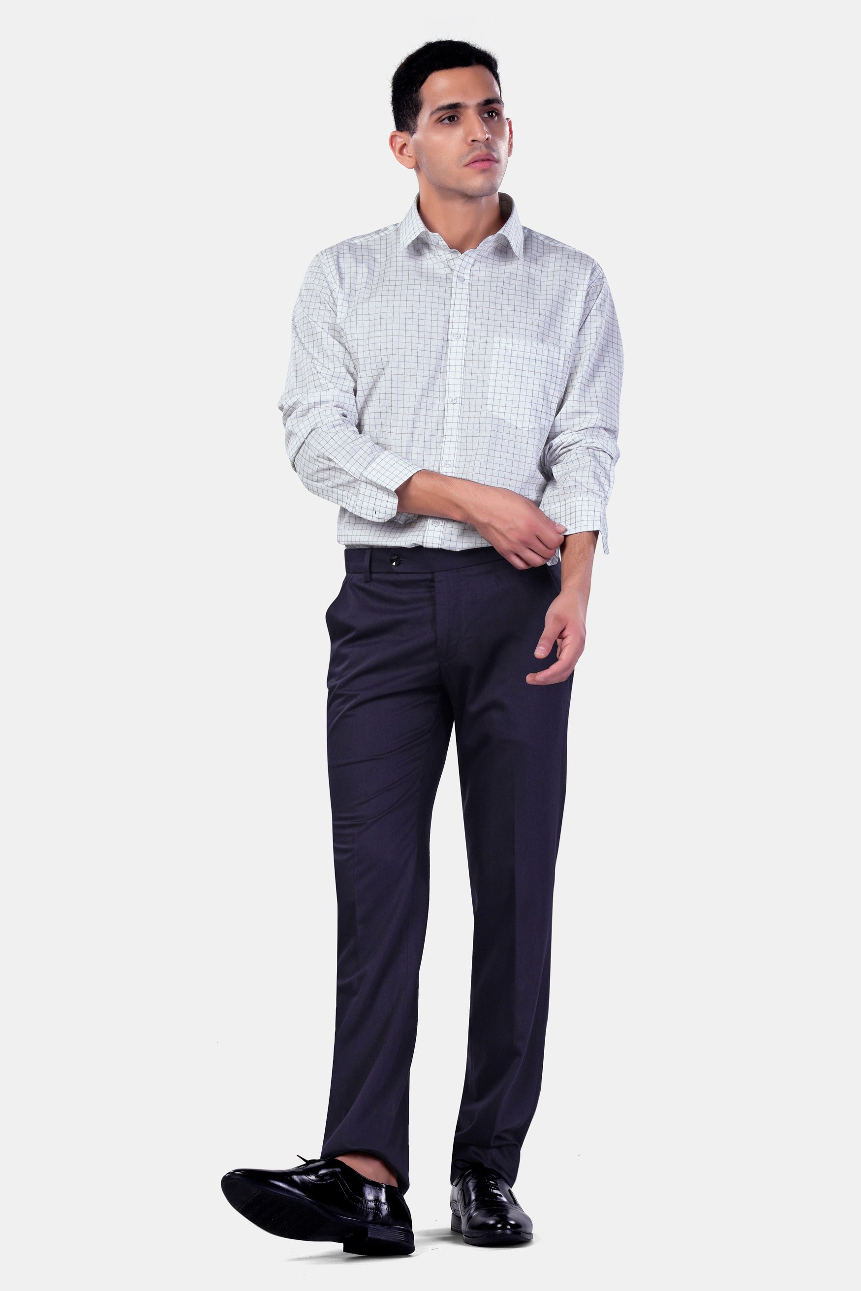 7swords-Bright White with Camelot Maroon and Mantique Blue Checkered Premium Cotton Shirt 7S-140-38, 7S-140-39, 7S-140-40, 7S-140-42