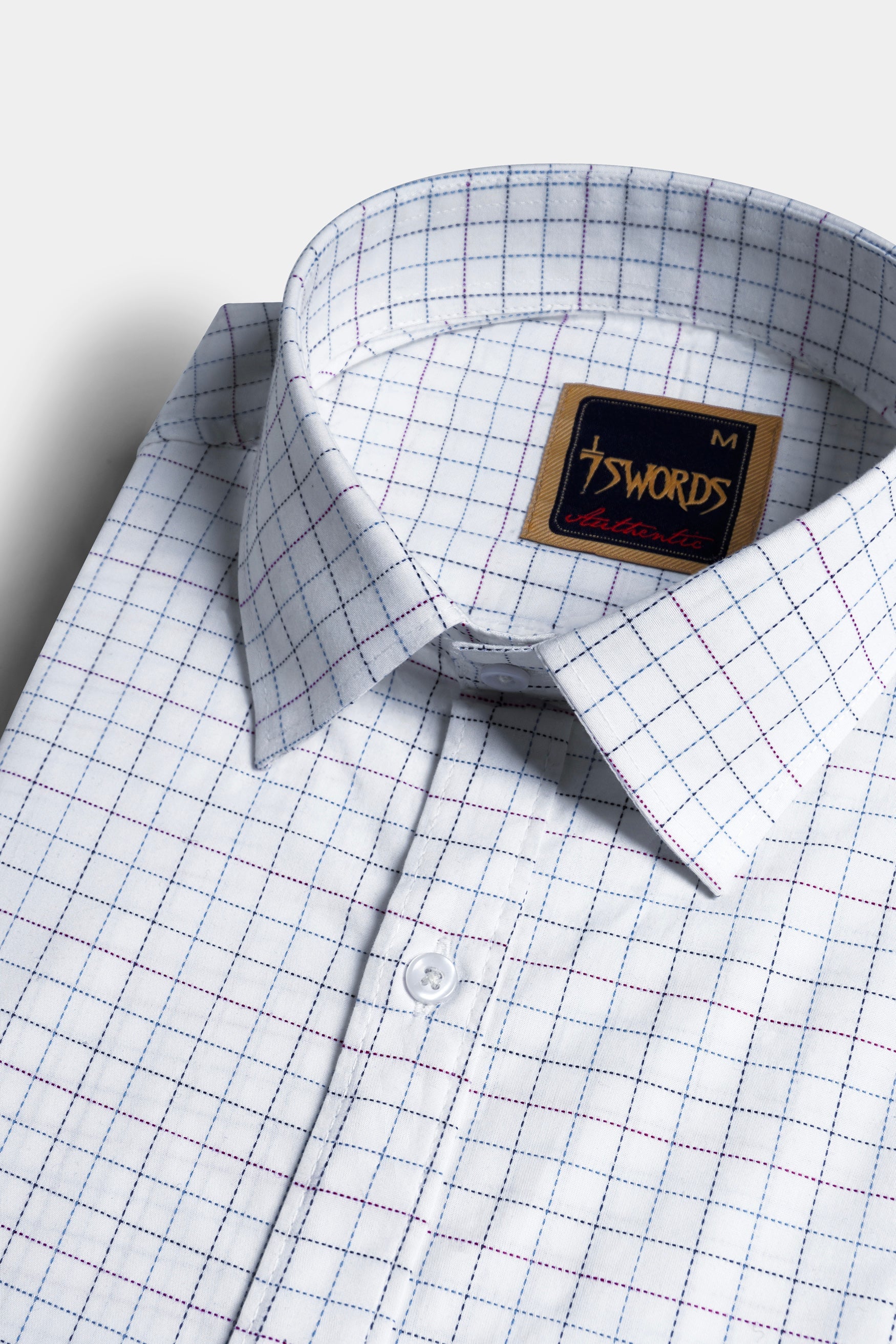 7swords-Bright White with Camelot Maroon and Mantique Blue Checkered Premium Cotton Shirt 7S-140-38, 7S-140-39, 7S-140-40, 7S-140-42