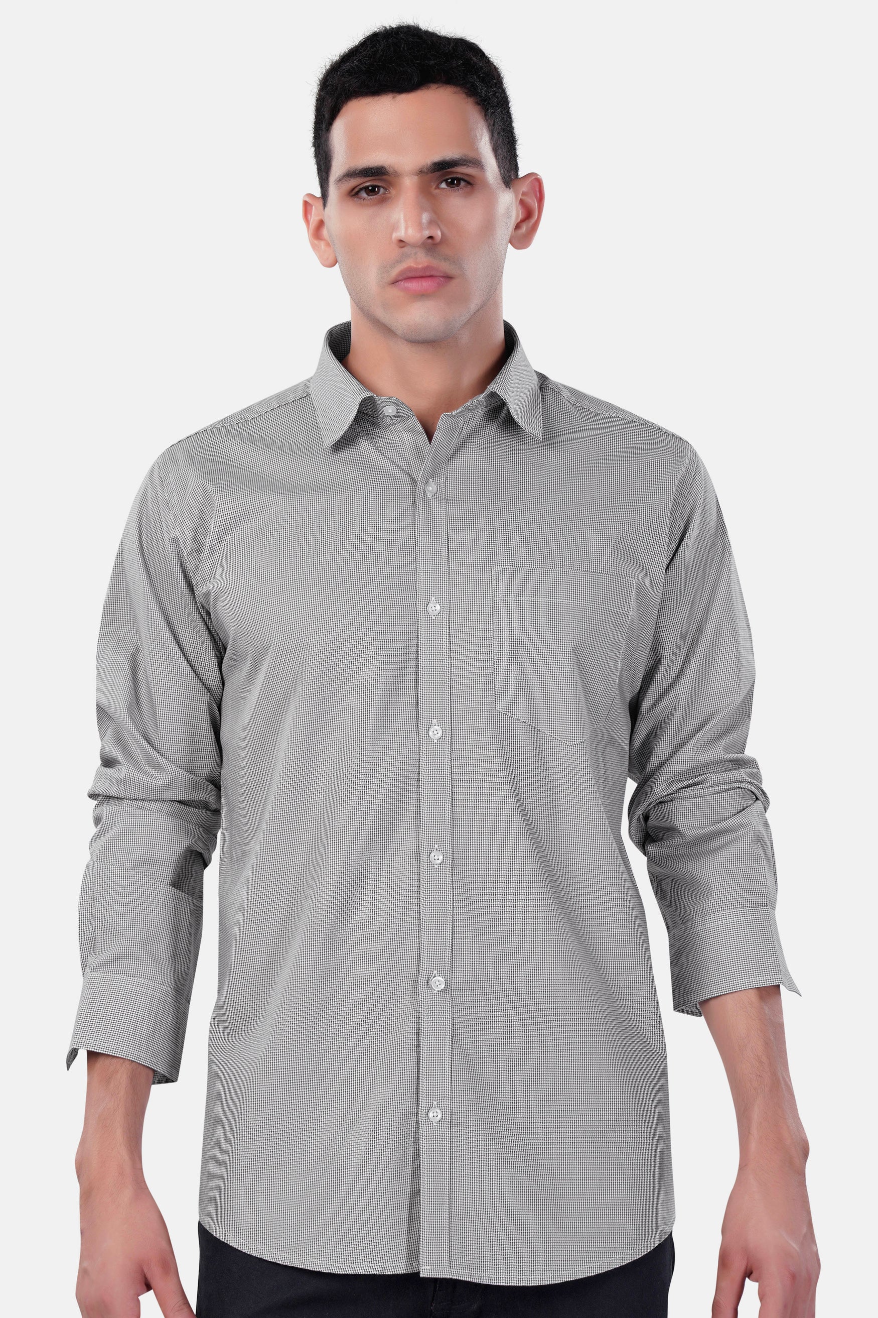 7swords-Gunsmoke Gray Houndstooth Premium Cotton Shirt 7S-141-38, 7S-141-39, 7S-141-40, 7S-141-42