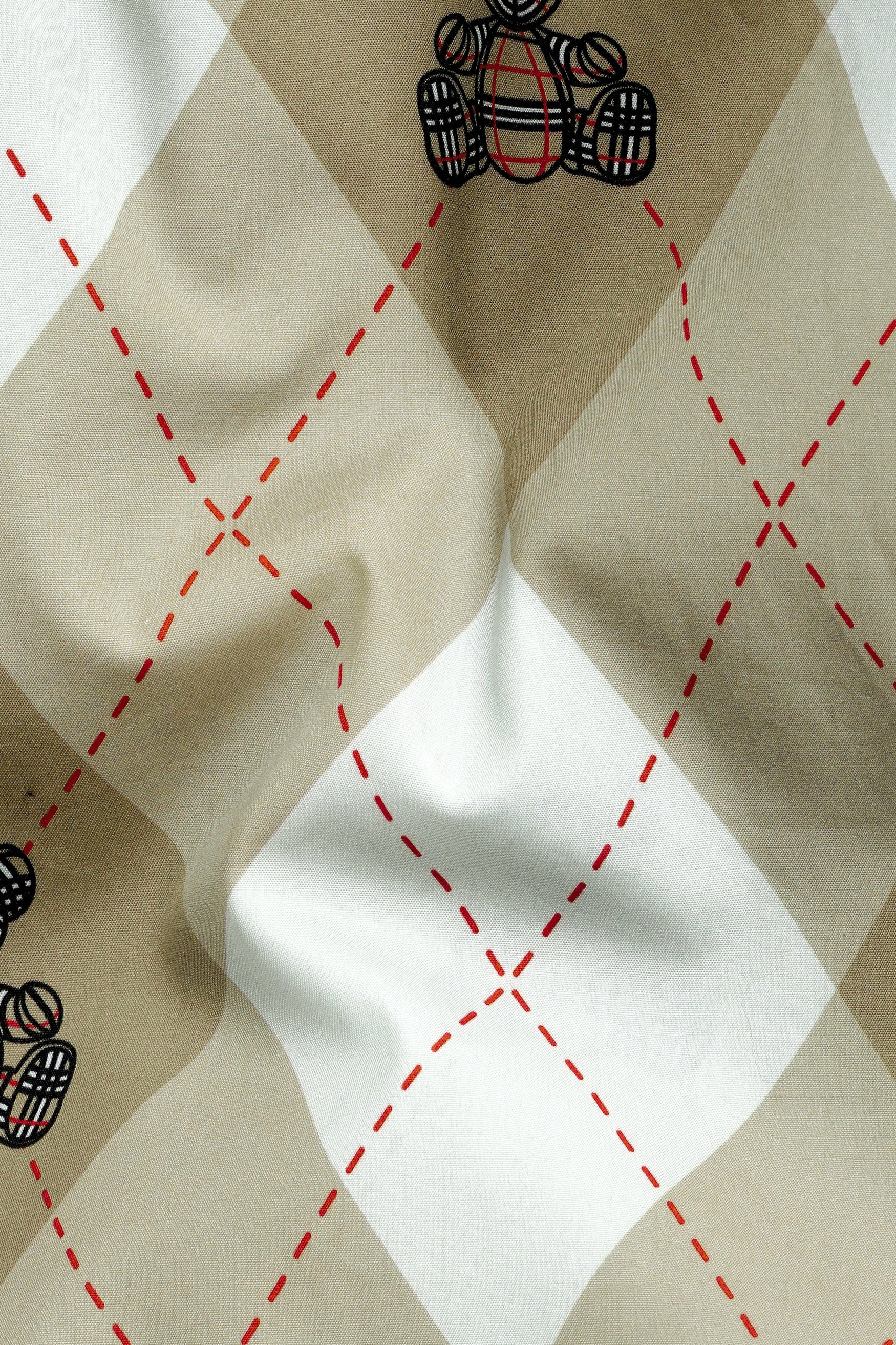 7swords-Beaver Brown with White and Milano Red Geometric with Teddy Bear Printed Premium Cotton Shirt 7S-143-38, 7S-143-39, 7S-143-40, 7S-143-42